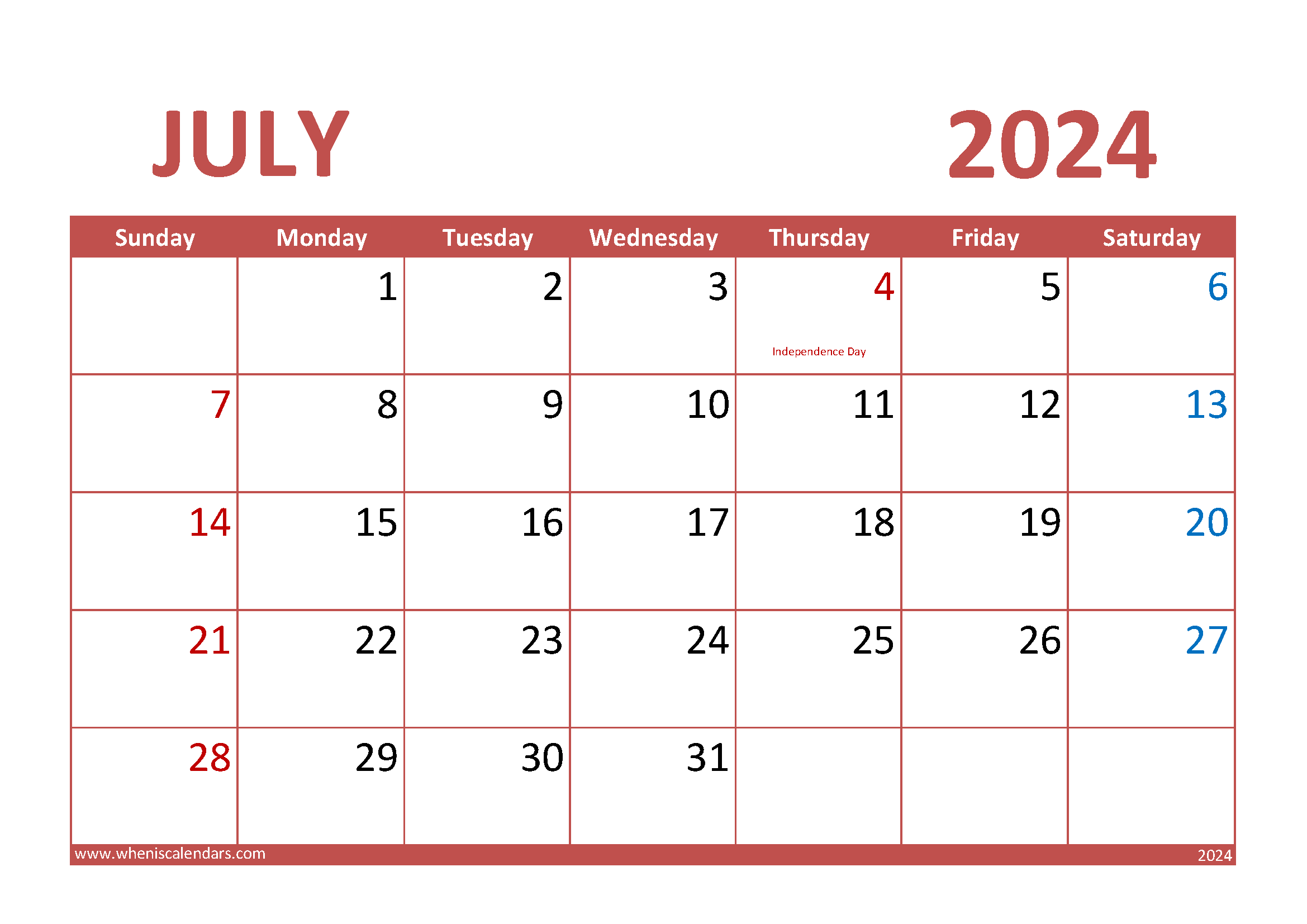 July 2024 desk Calendar Printable Monthly Calendar