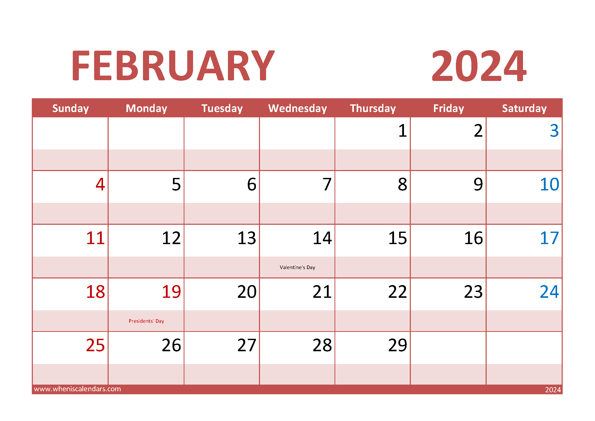 large print February 2024 Calendar Monthly Calendar