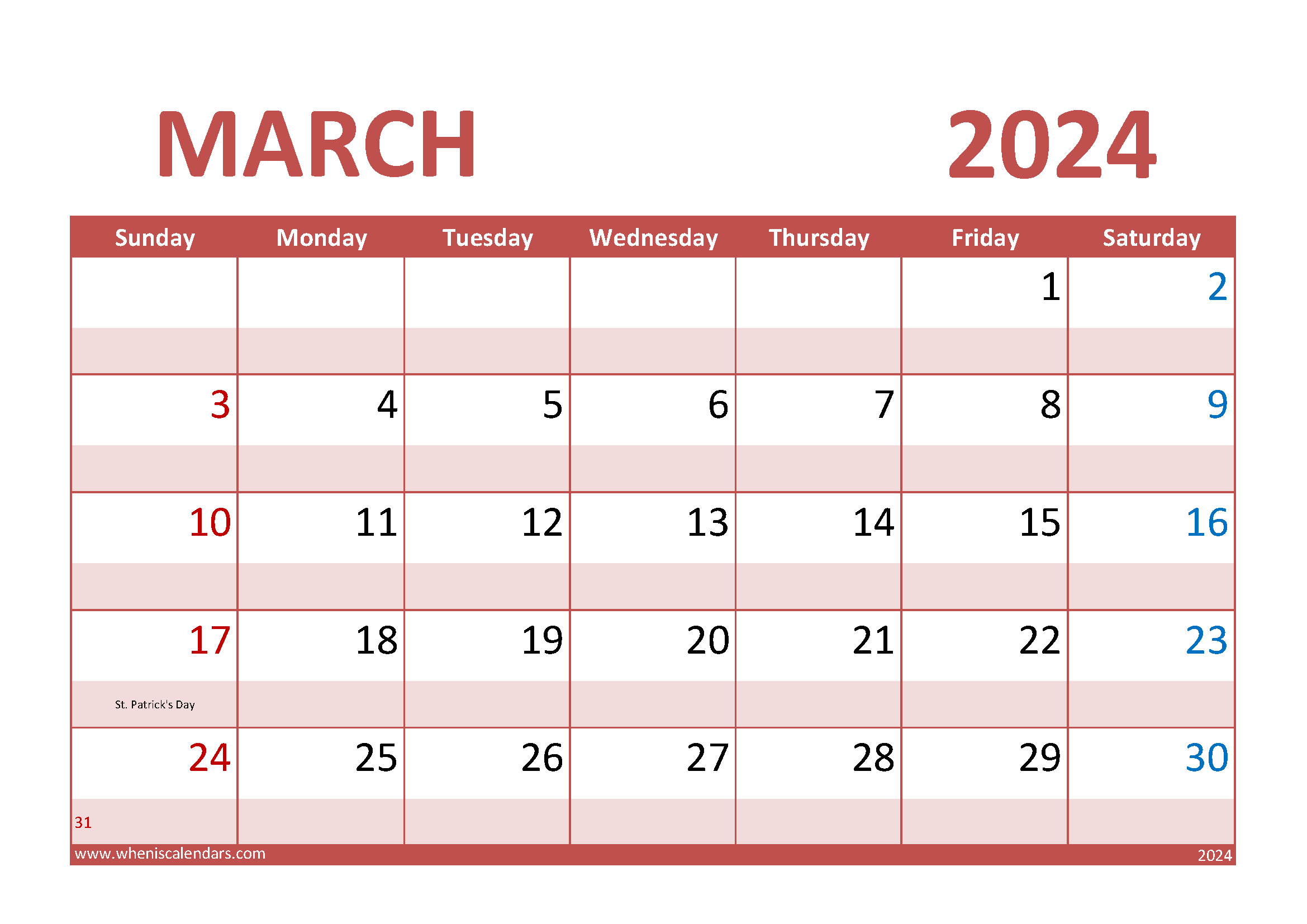 March Calendar 2024 Printable Monthly Calendar