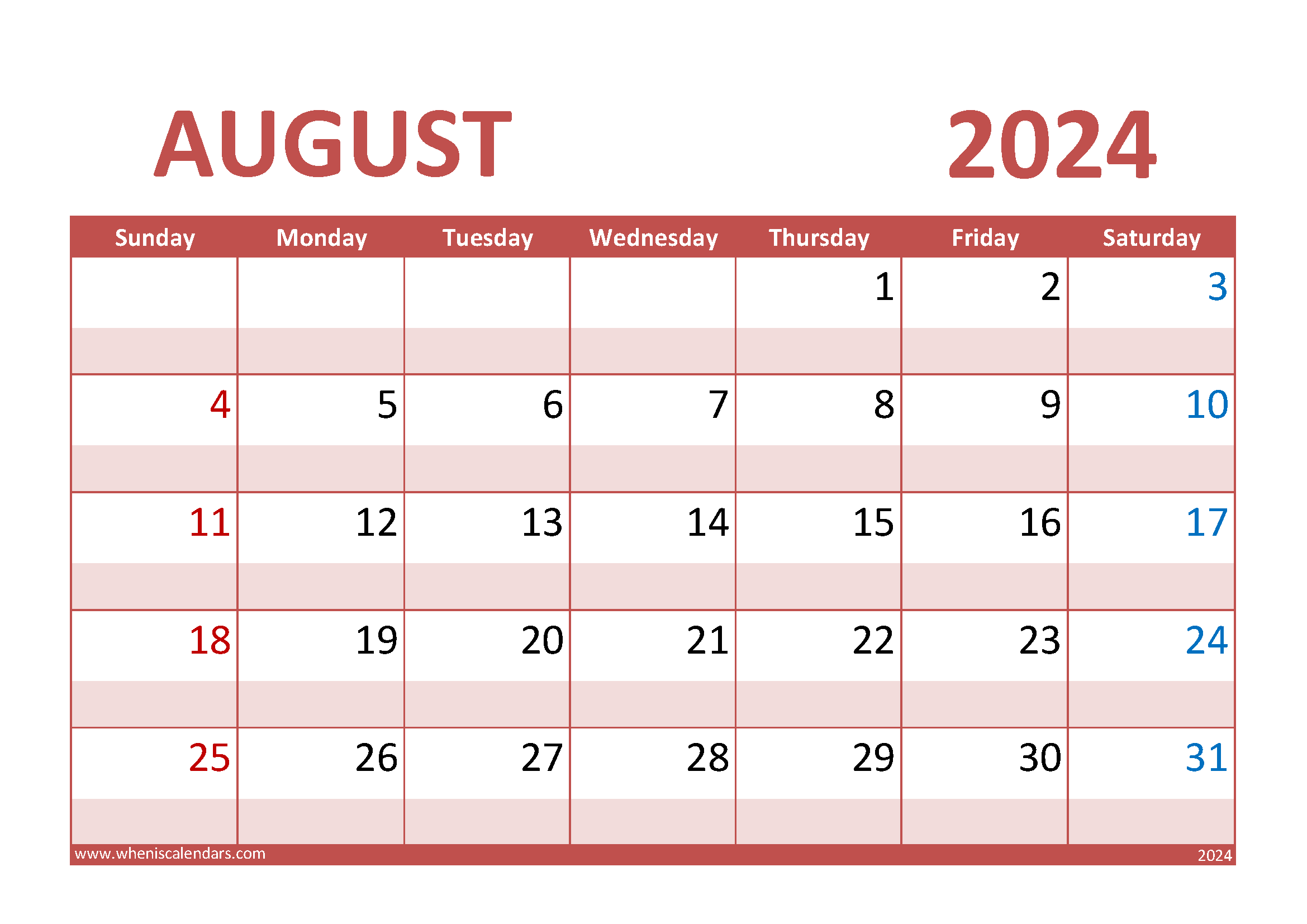 August Calendar 2024 Printable Monthly Calendar