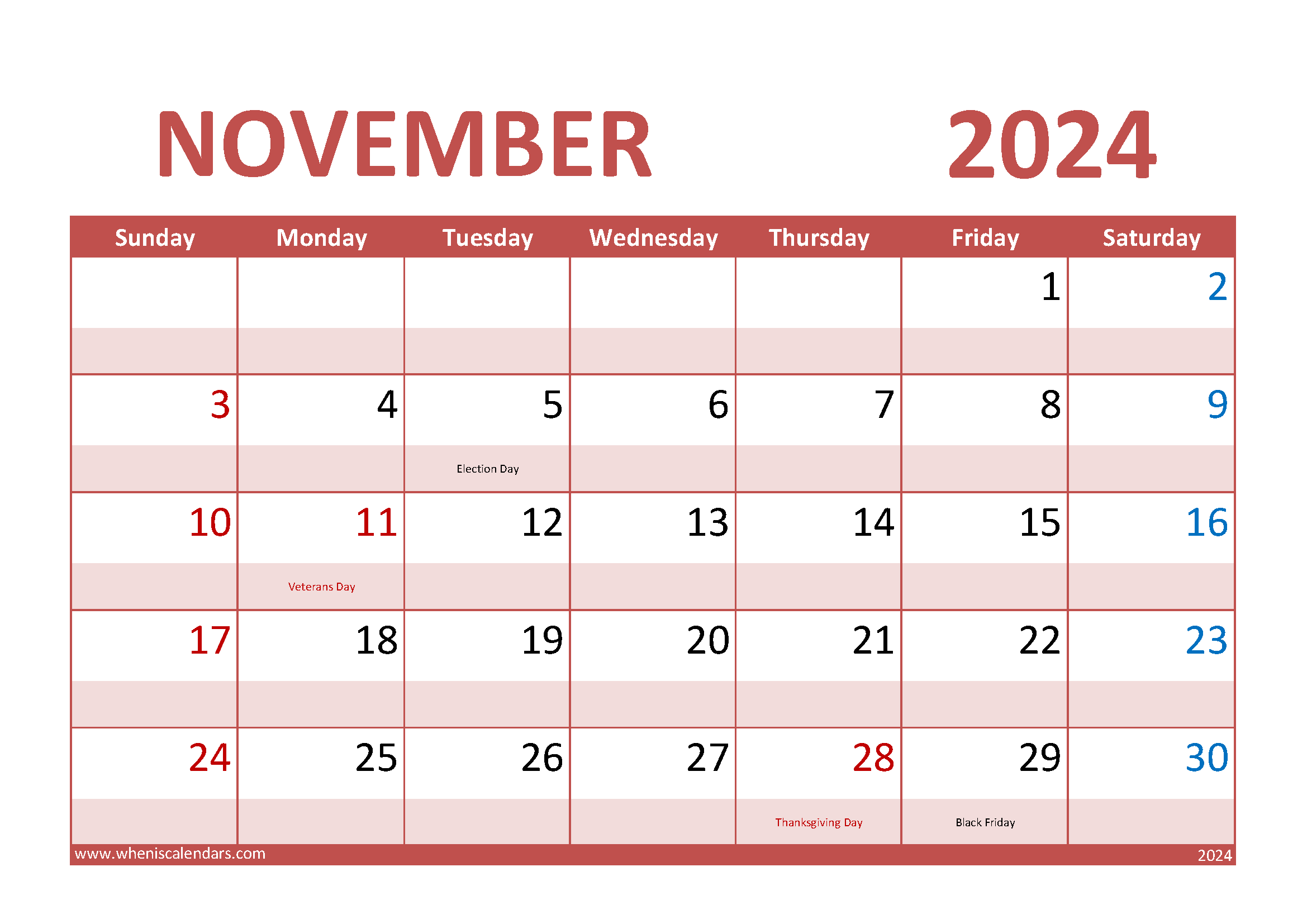 large print November 2024 Calendar Monthly Calendar