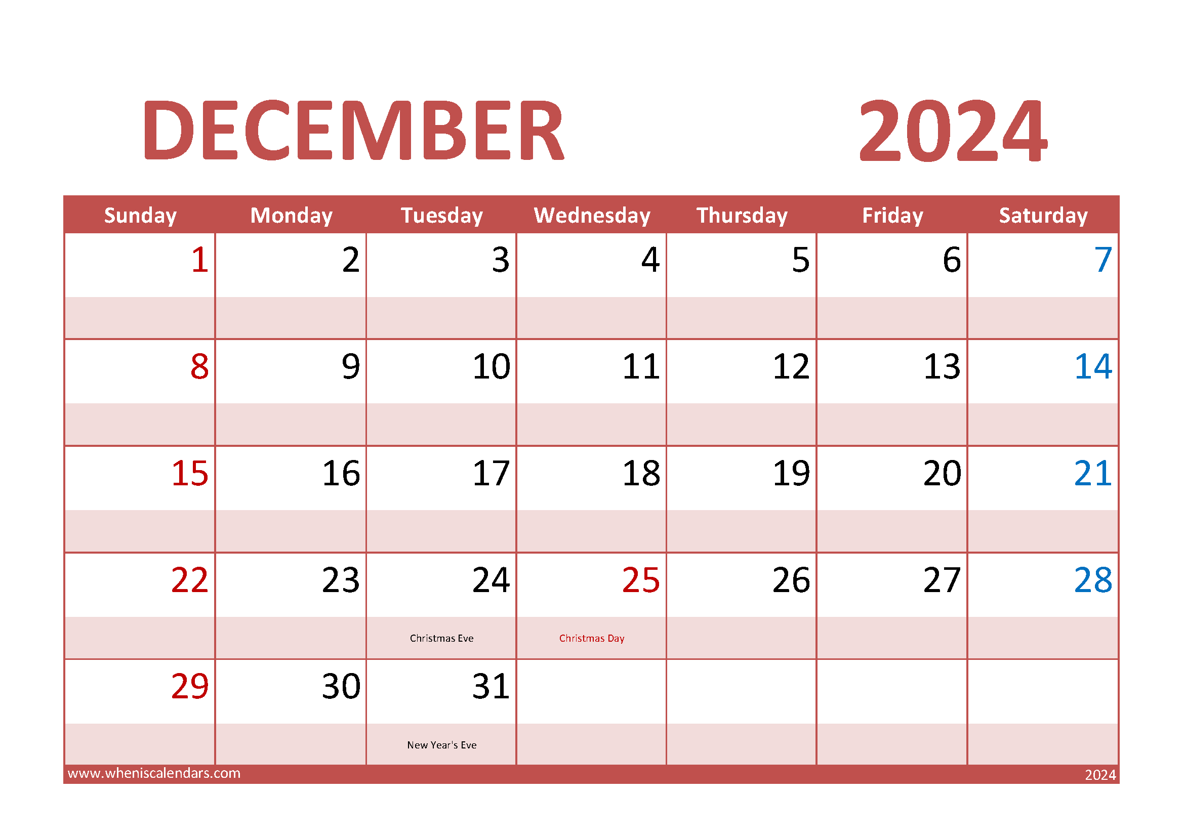 December Calendar 2024 Printable Monthly Calendar