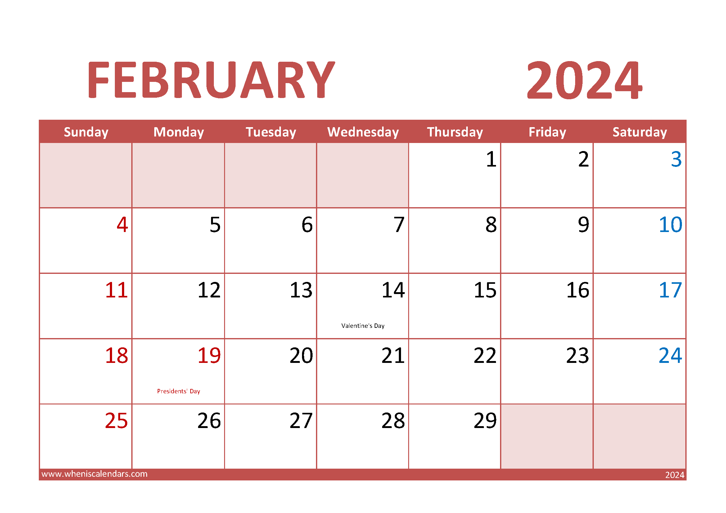 special days in February 2024 Monthly Calendar