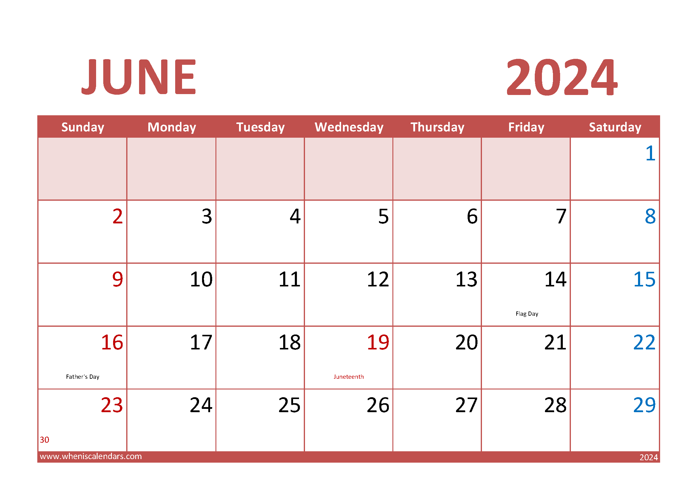 Calendar June 2024 Printable Free Monthly Calendar