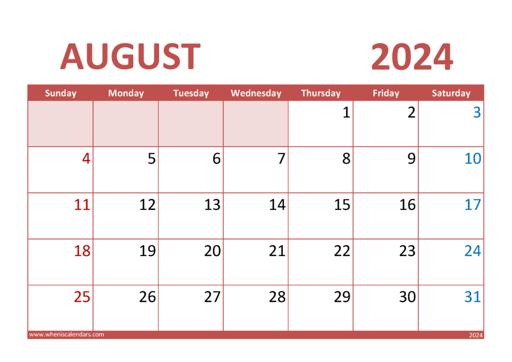 printable Calendar 2024 with Holidays free A4 in horizontal landscape