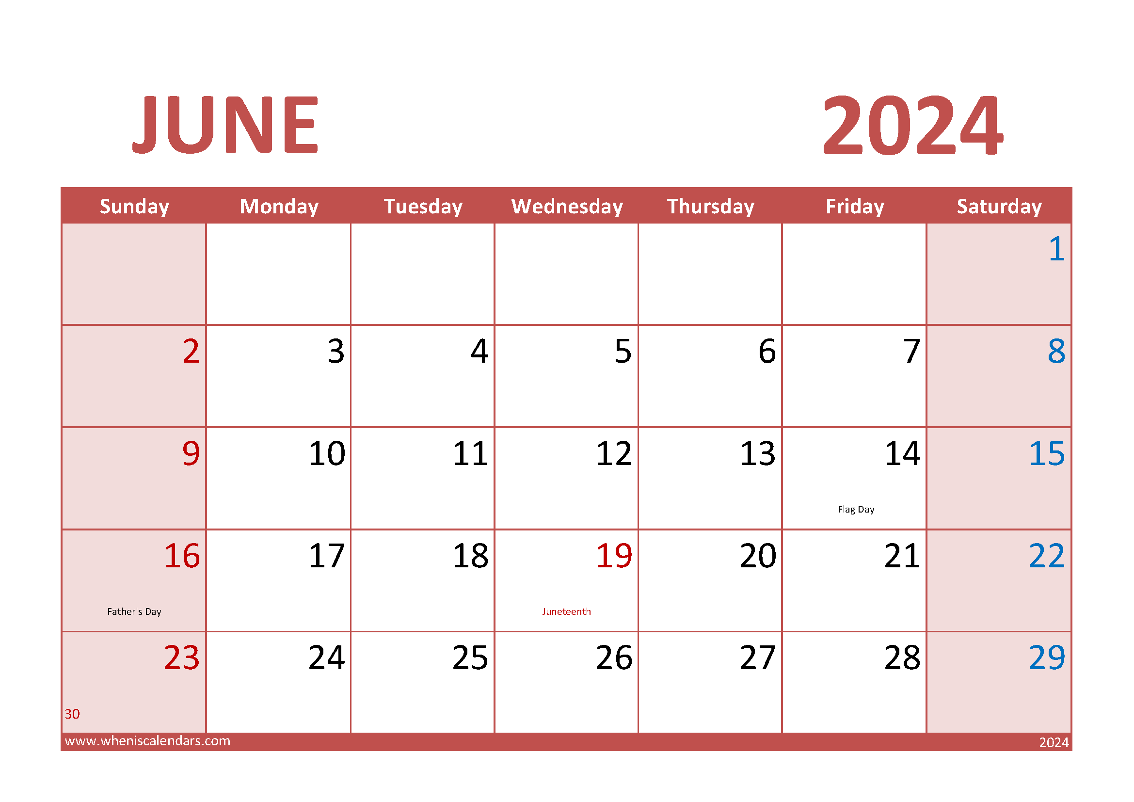 June Blank Calendar Template 2024 Monthly Calendar