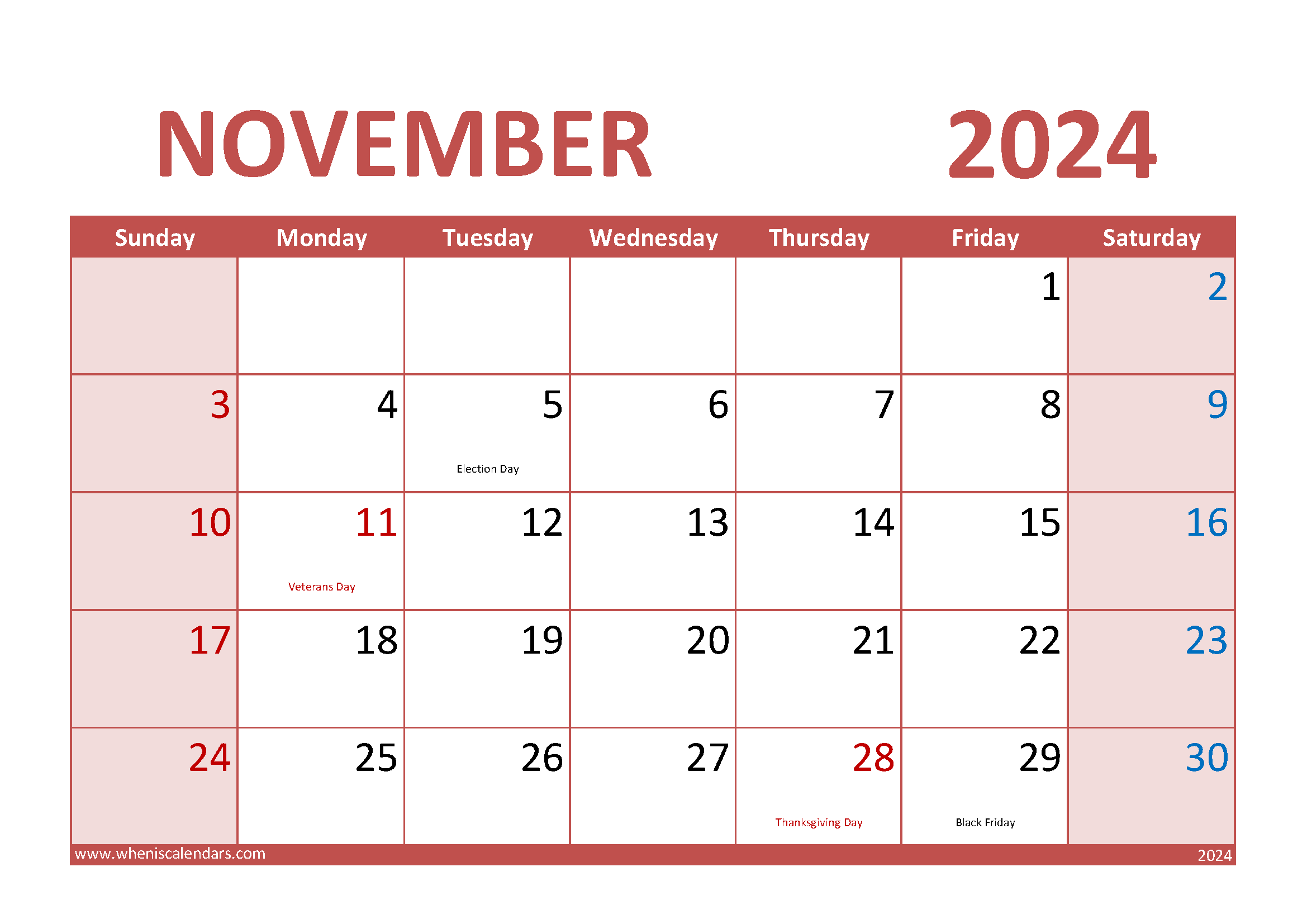 November Blank Calendar Template 2024 Monthly Calendar