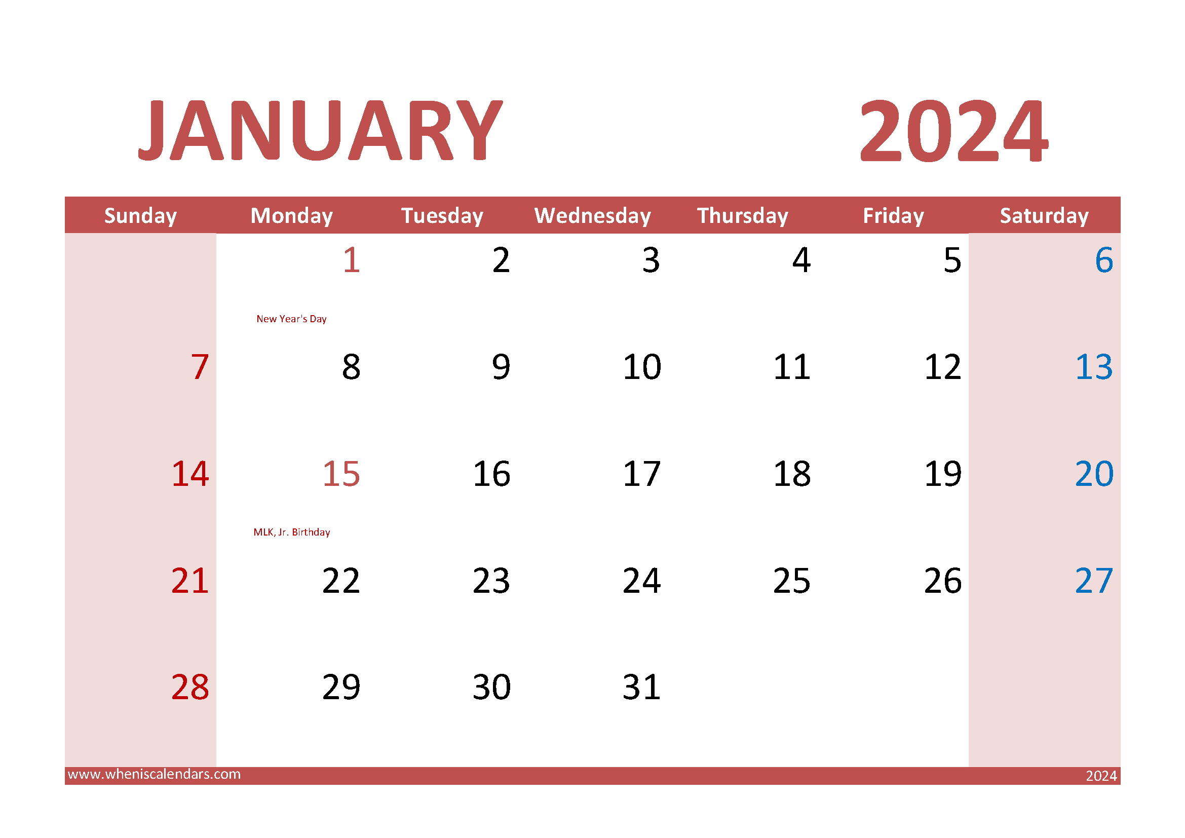 Free Printable Calendar January 2024 Monthly Calendar