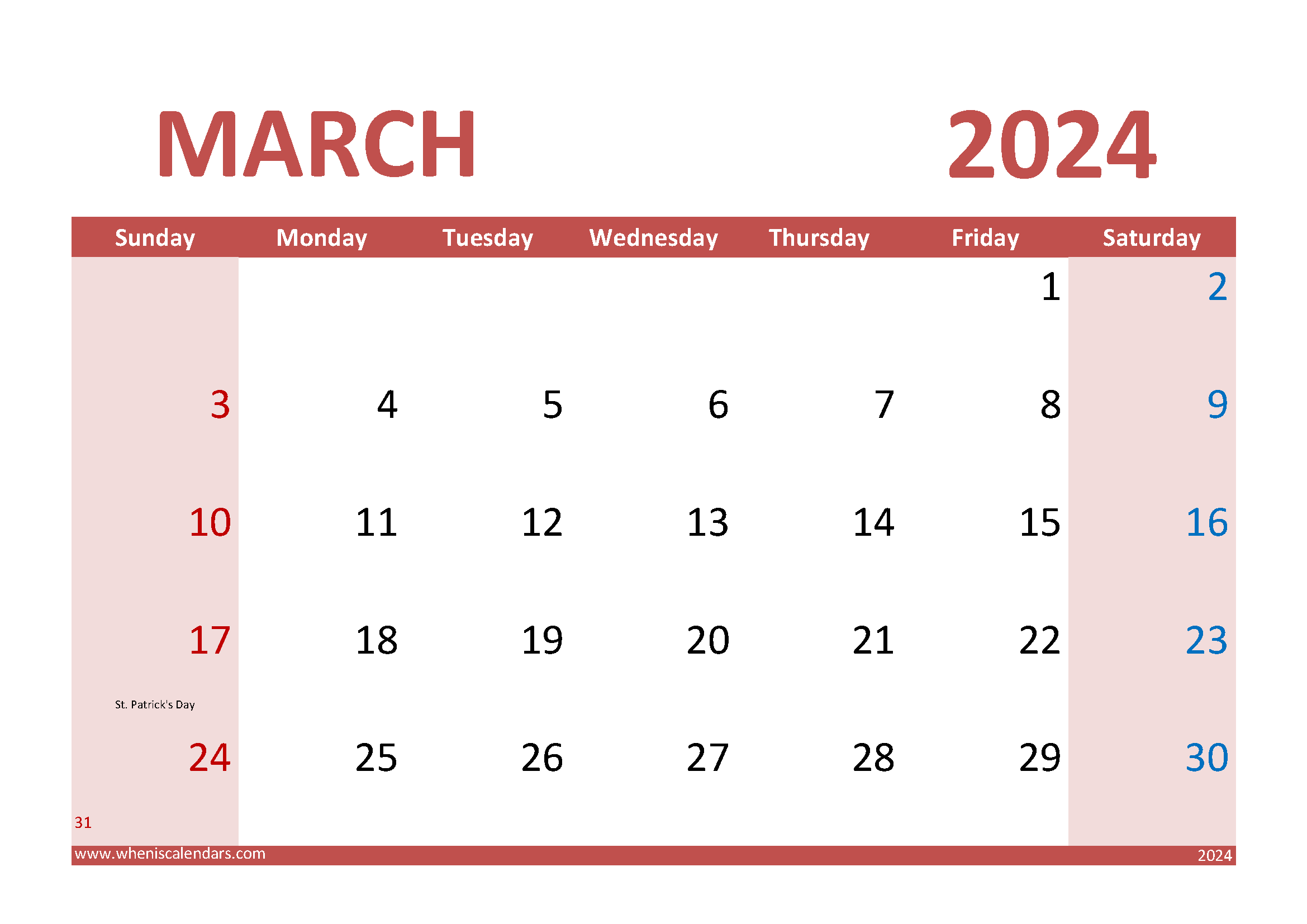 Free Printable Calendar March 2024 Monthly Calendar