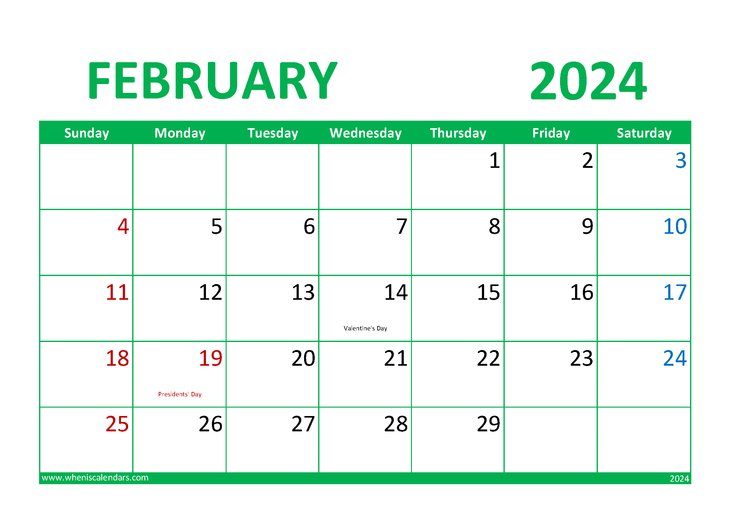 February 2024 Calendar Printable Free Monthly Calendar