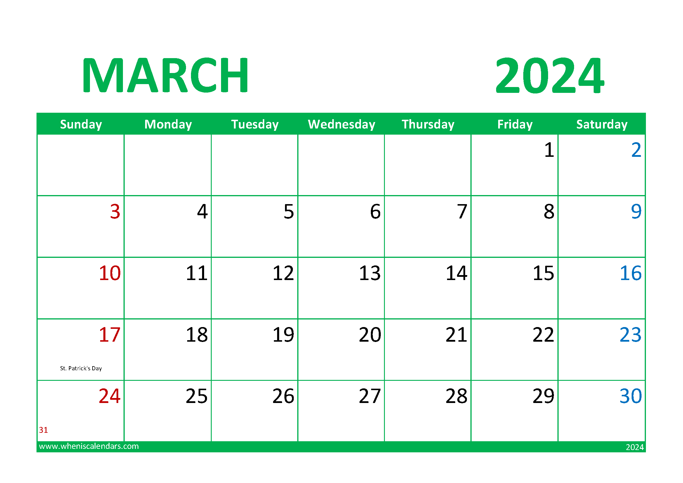 March 2024 Calendar Printable Free Monthly Calendar