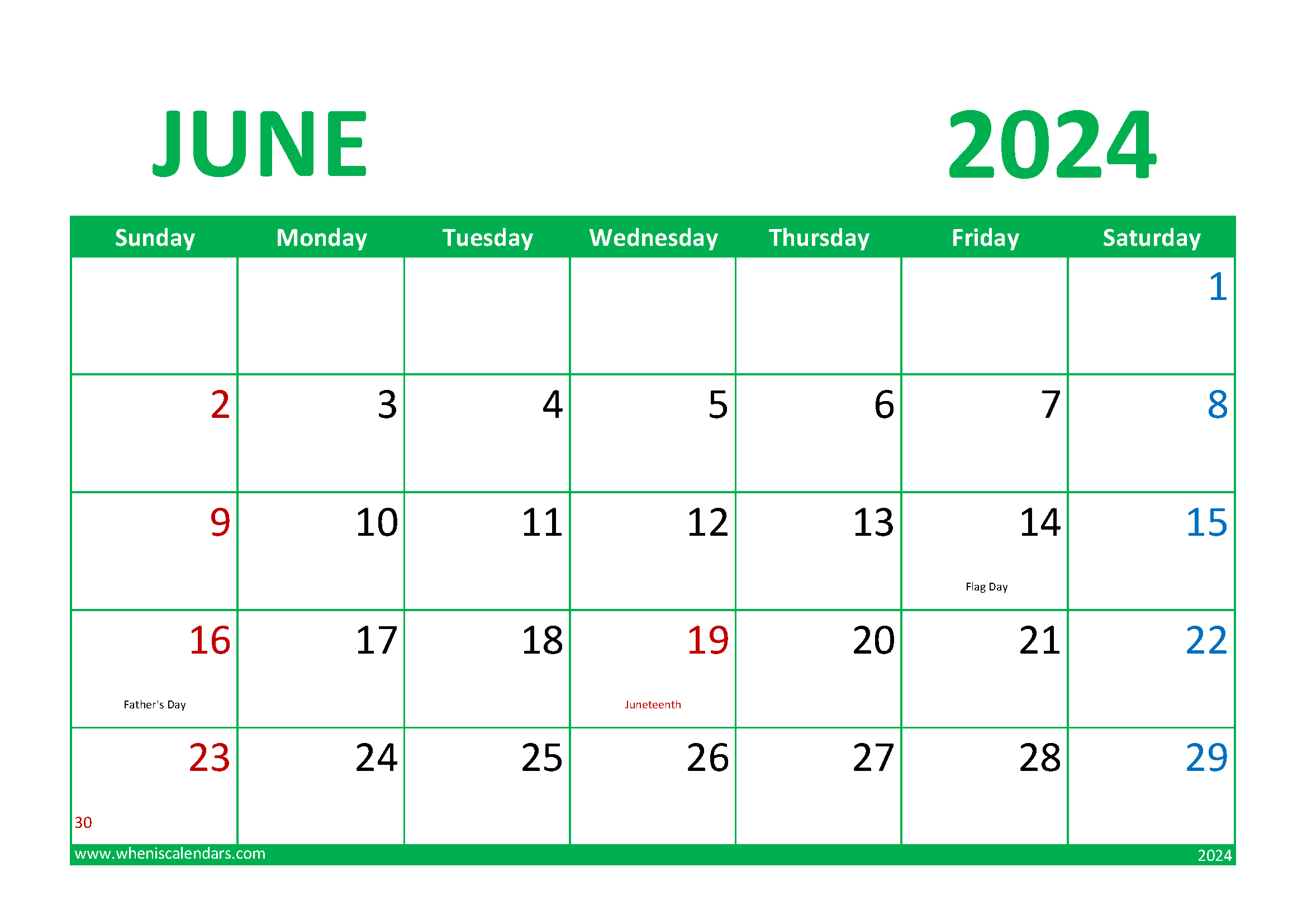June print Calendar 2024 Monthly Calendar