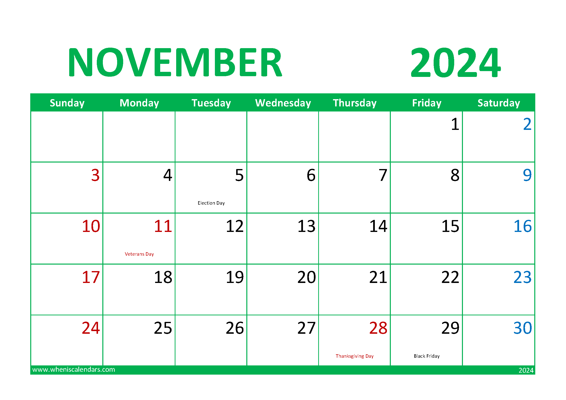 November print Calendar 2024 Monthly Calendar