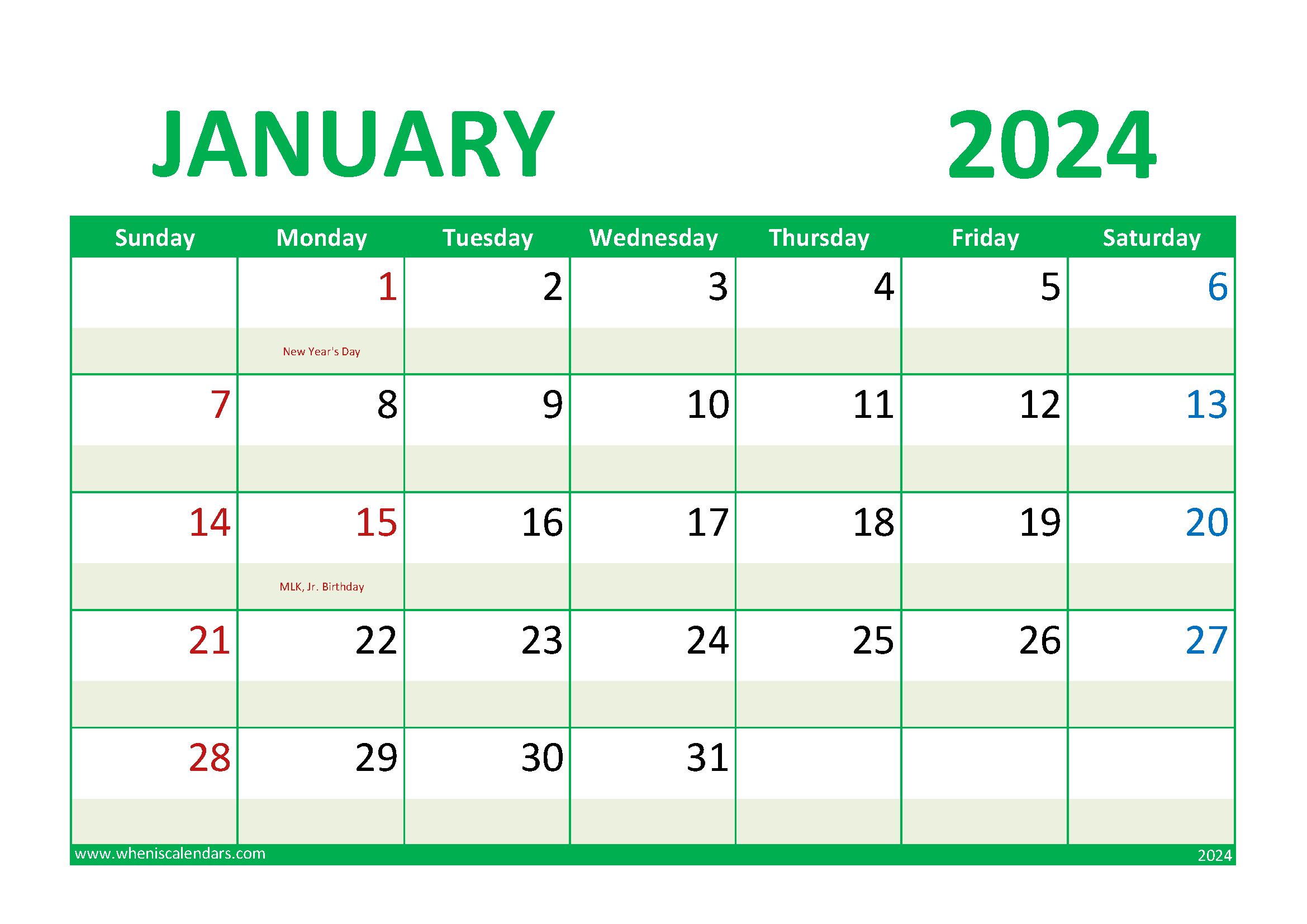 Printable Free Calendar January 2024 Monthly Calendar