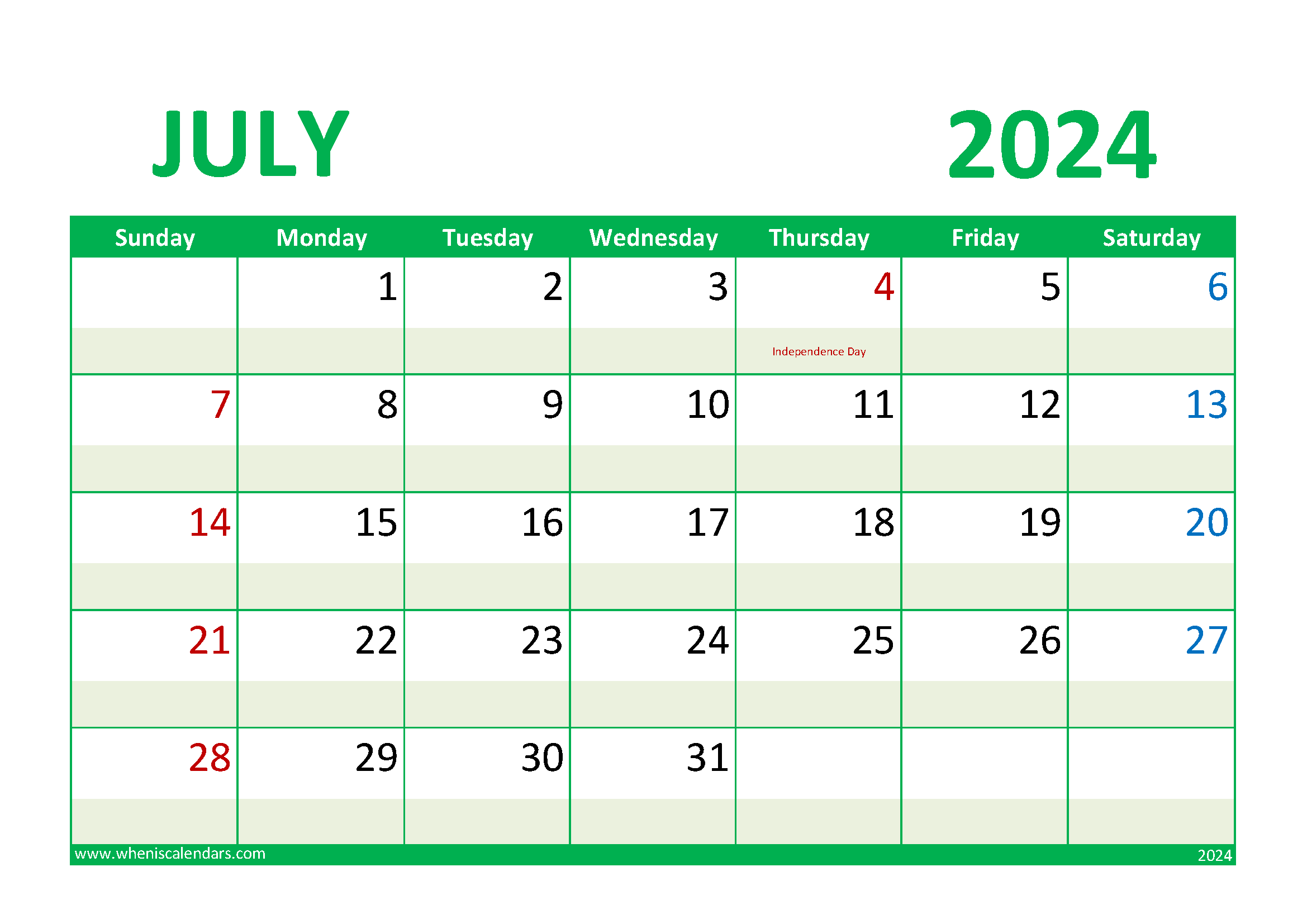 Printable Free Calendar July 2024 Monthly Calendar