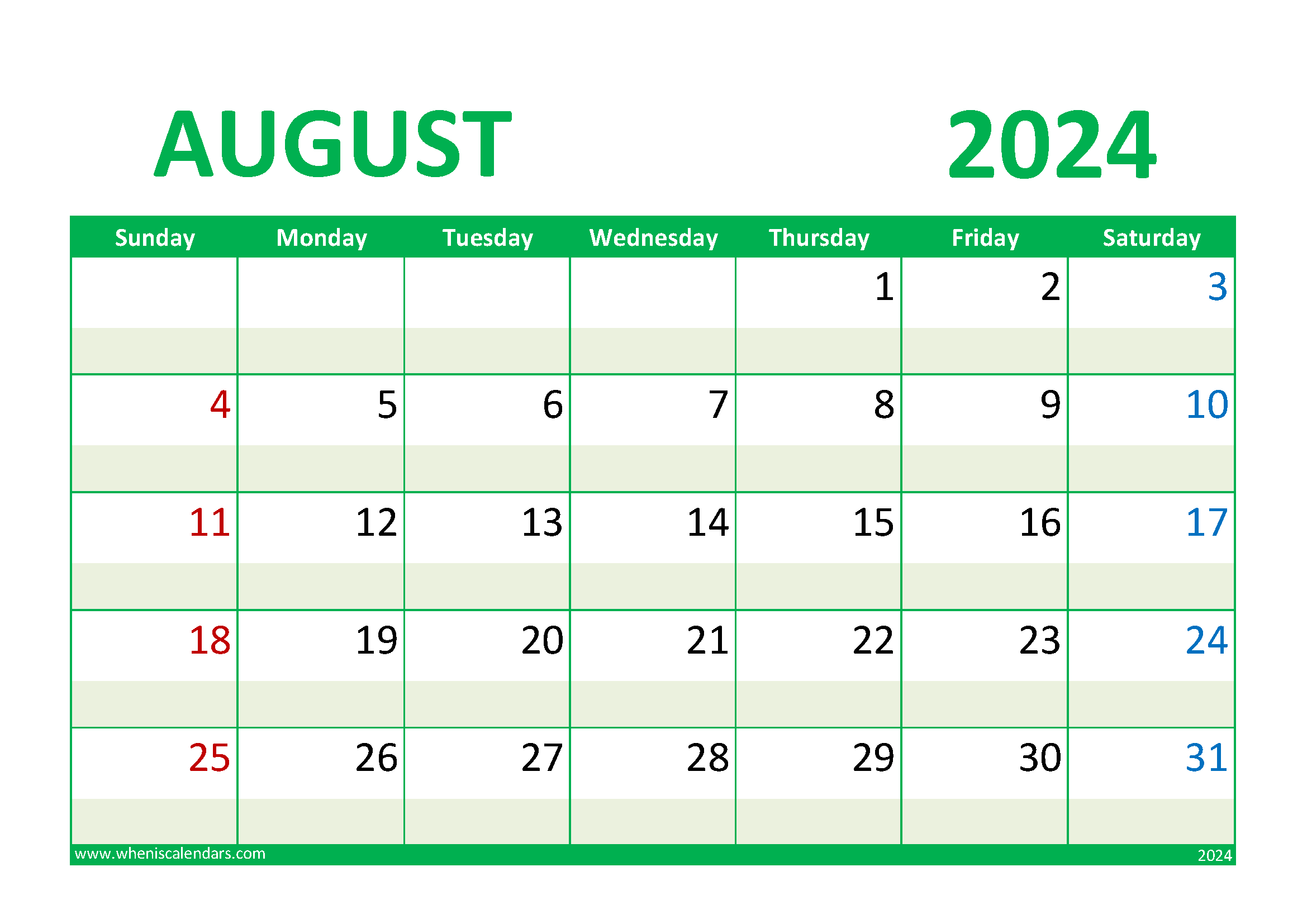 2024 August Calendar Holiday Monthly Calendar
