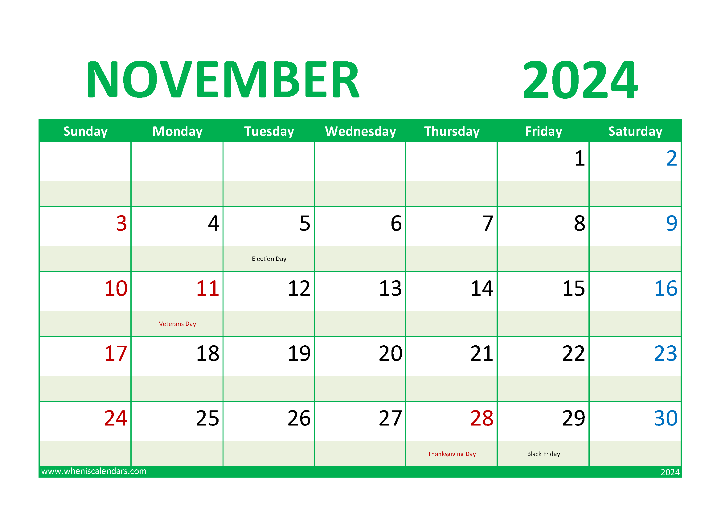 Free Printable 2024 Monthly Calendar with Holidays