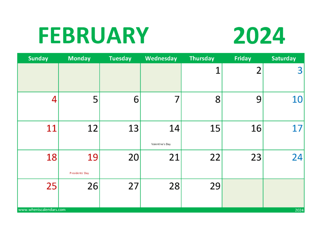 Download Free Printable February 2024 Calendars A4 Horizontal F4298