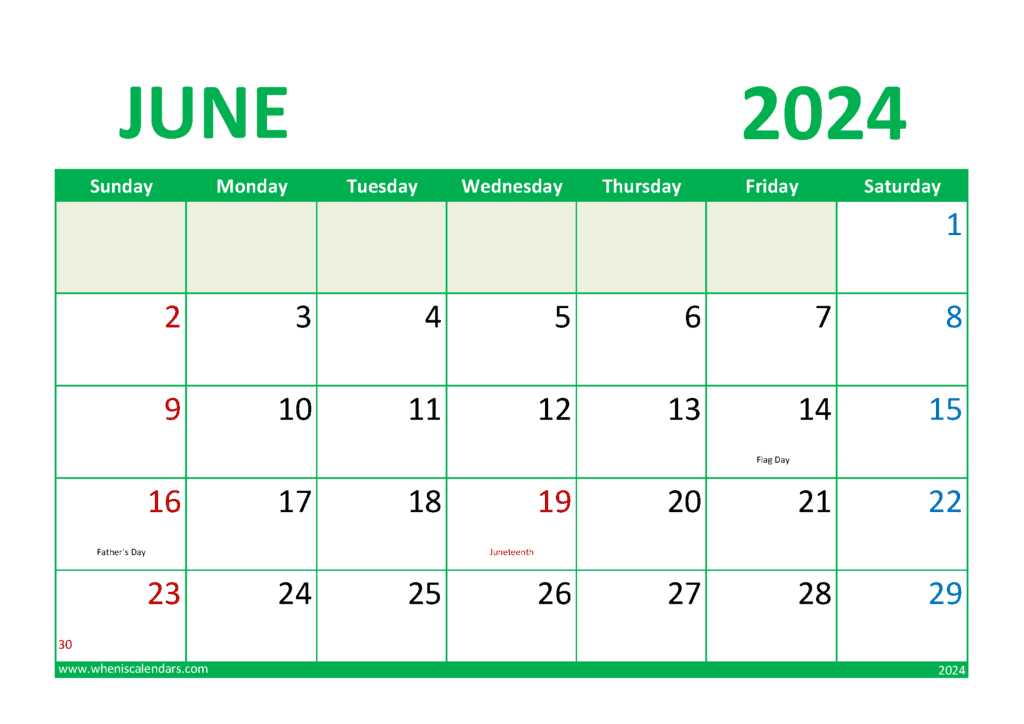 June 2024 Calendar Free Printable J64018