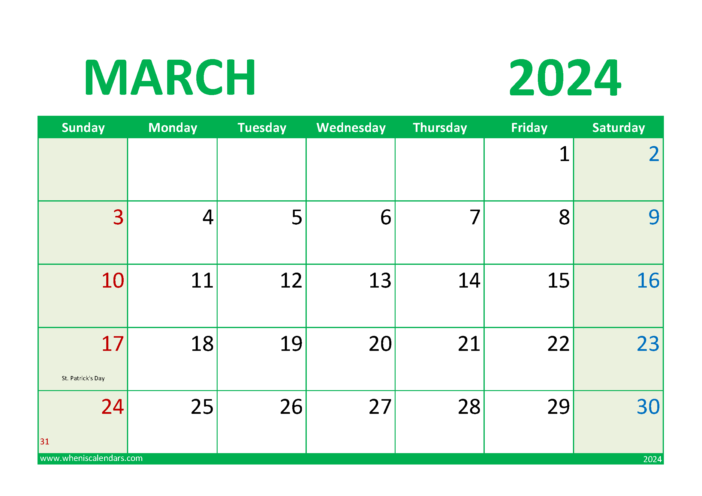 March 2024 Calendar excel download Monthly Calendar