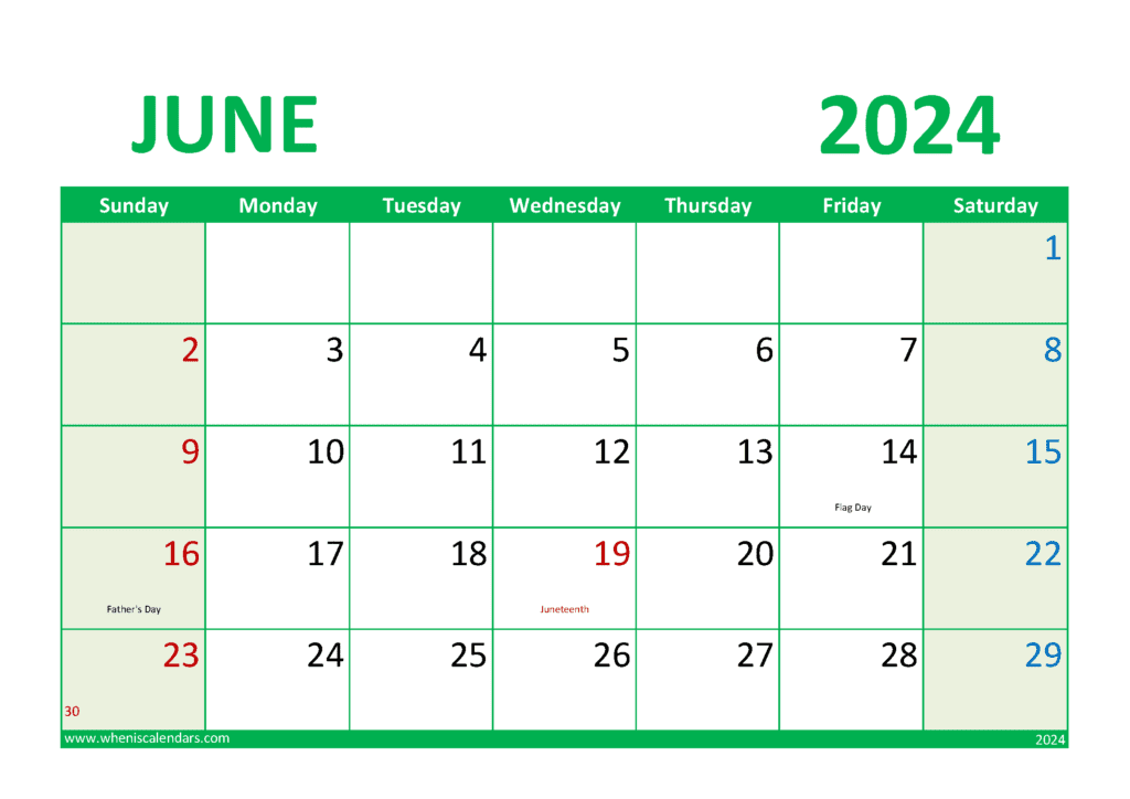 Download June 2024 Calendar excel download A4 Horizontal J64299