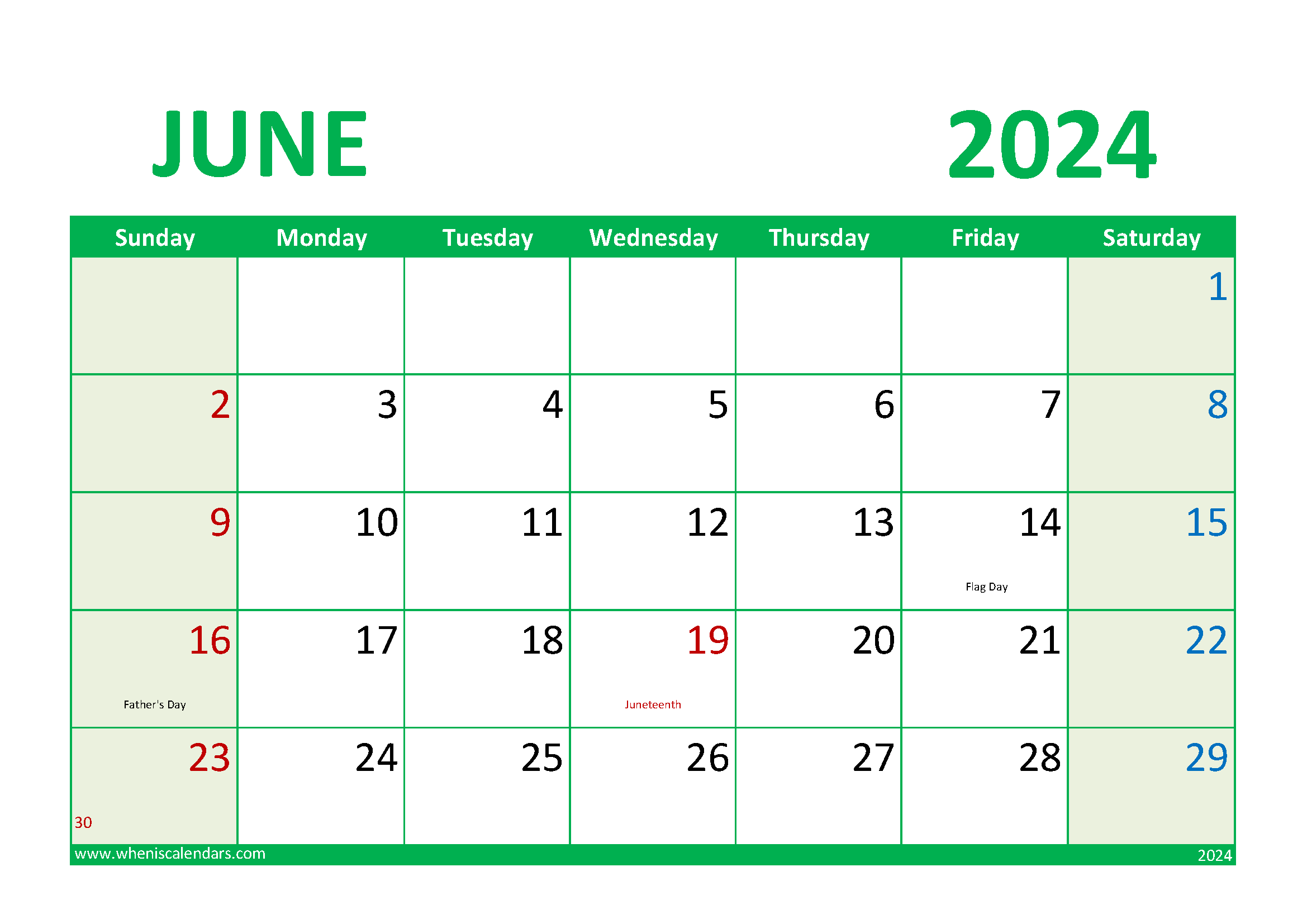 June 2024 Calendar Excel Download Monthly Calendar