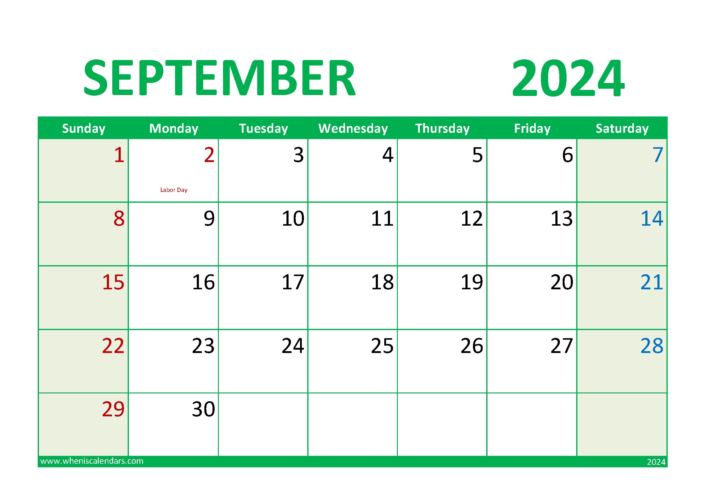 September 2024 Calendar excel download Monthly Calendar