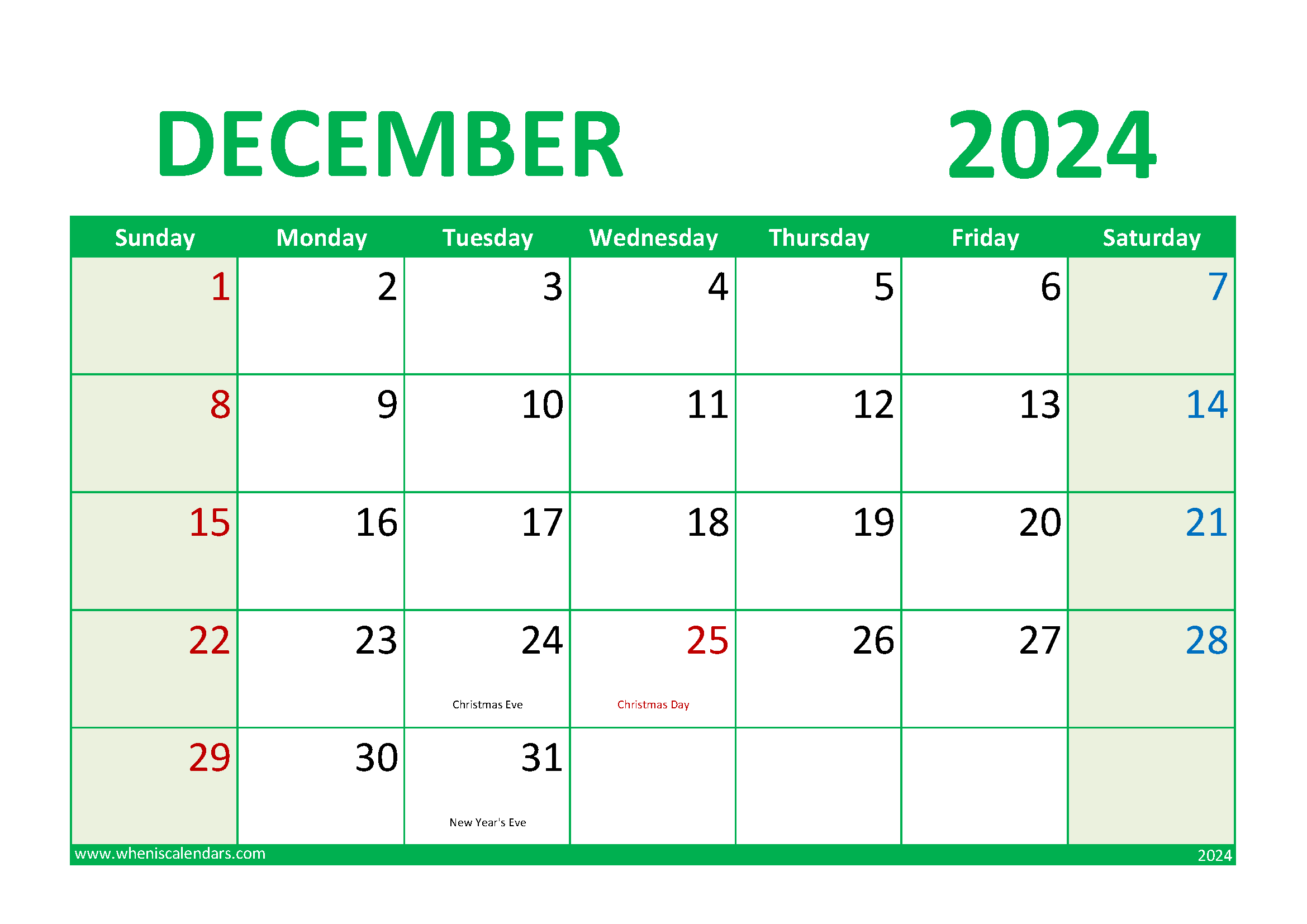 2024 December Calendar Printable Monthly Calendar