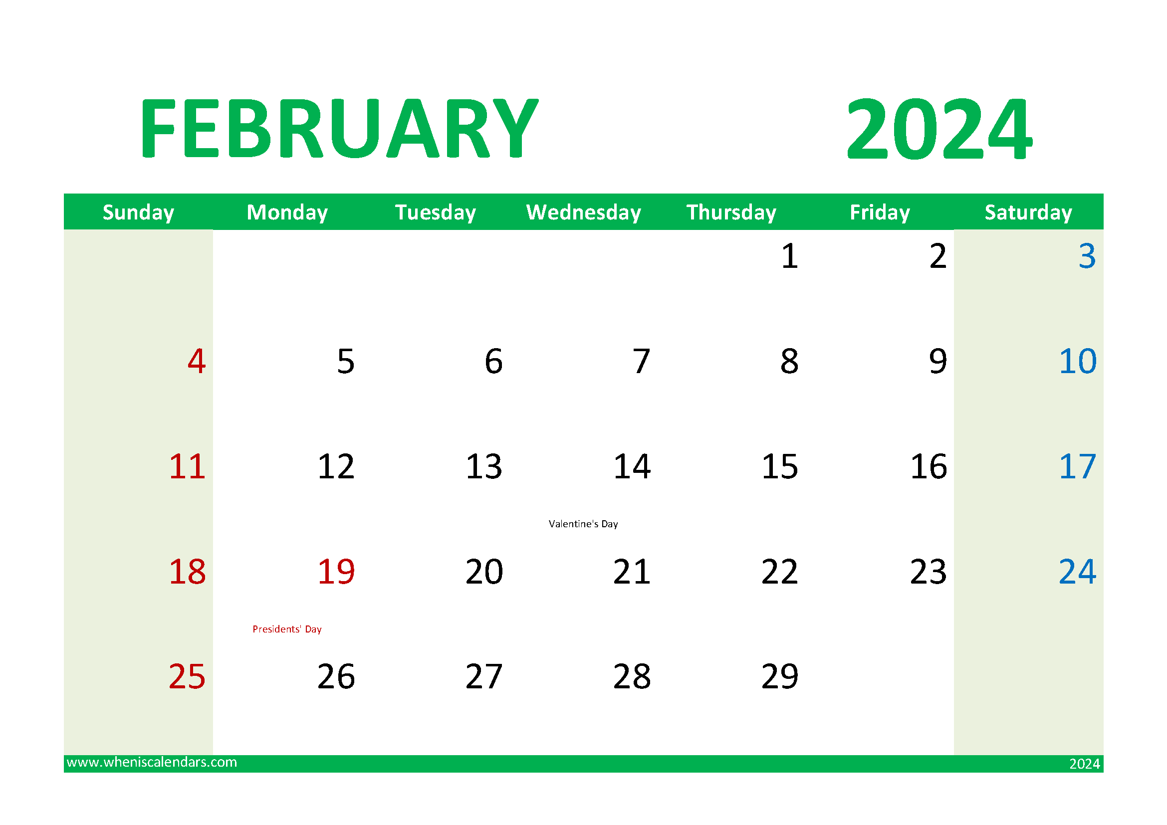 Blank Calendar of February 2024 Monthly Calendar