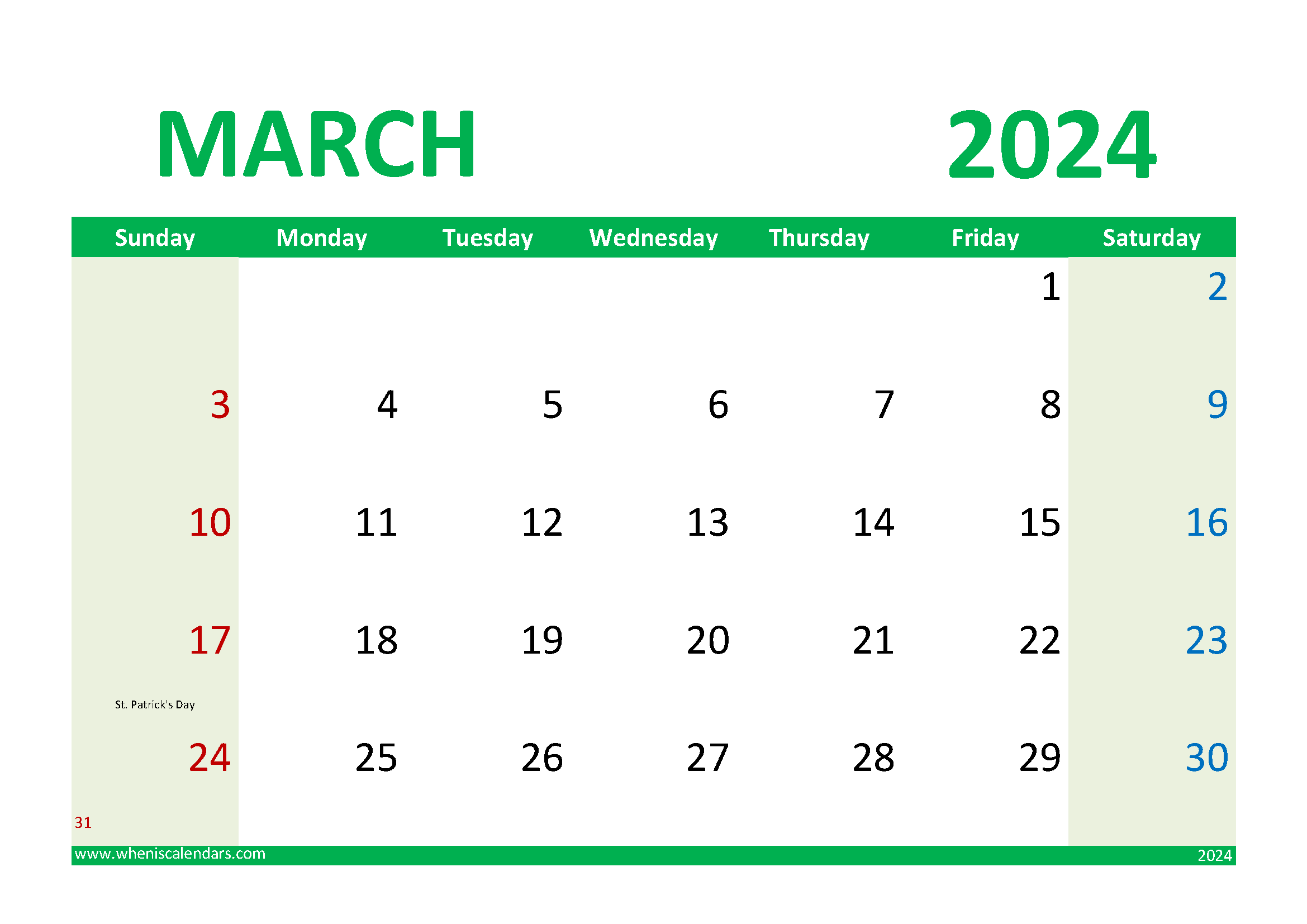 Blank Calendar of March 2024 Monthly Calendar