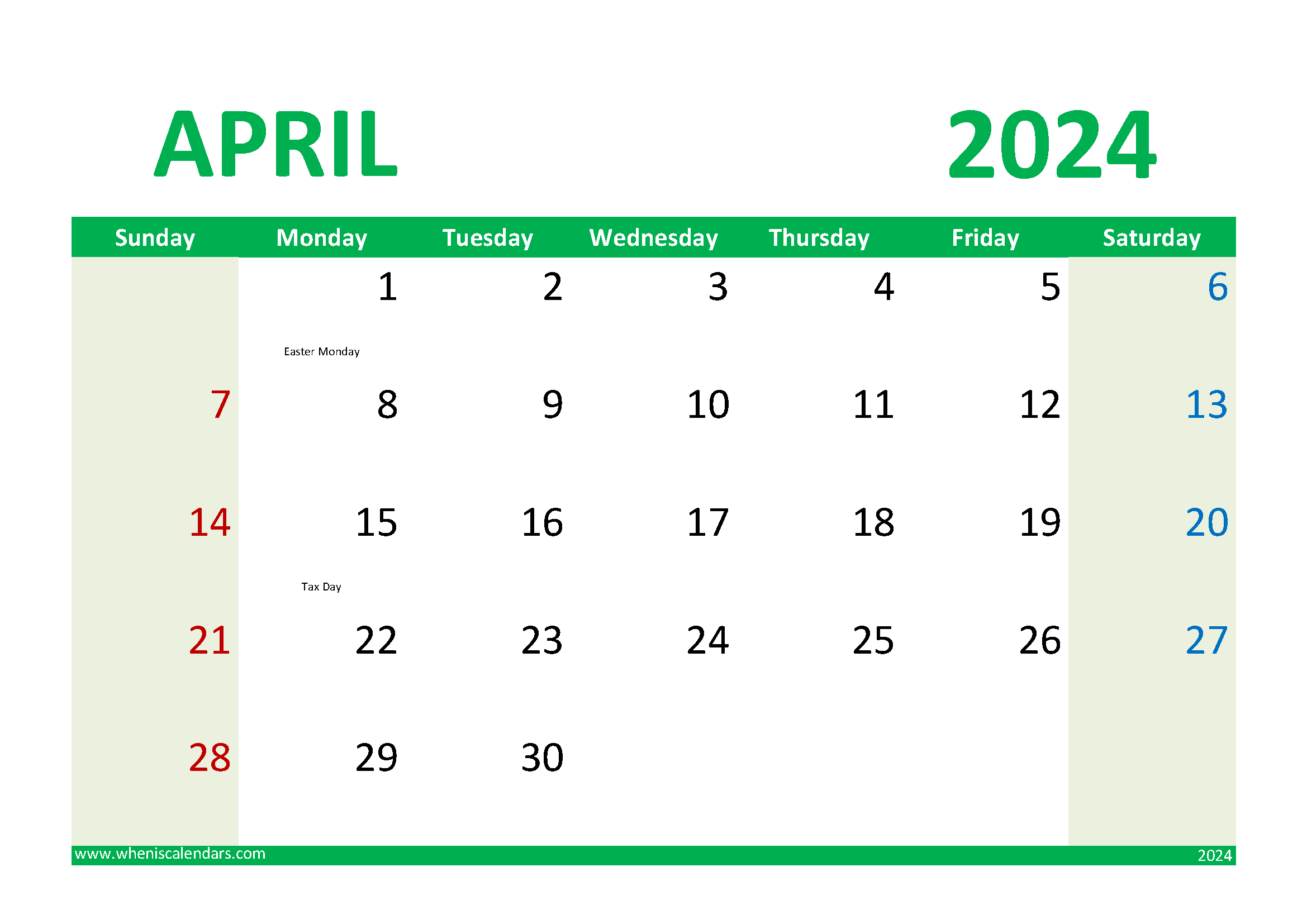 April 2024 Printable Calendar Free A44020