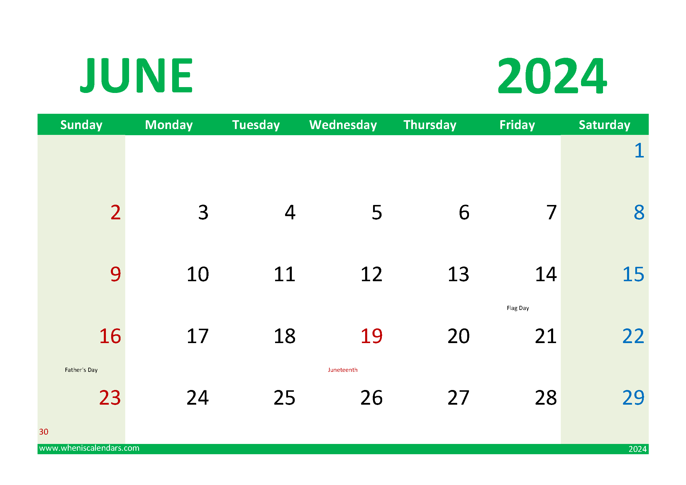 Blank Calendar of June 2024 Monthly Calendar