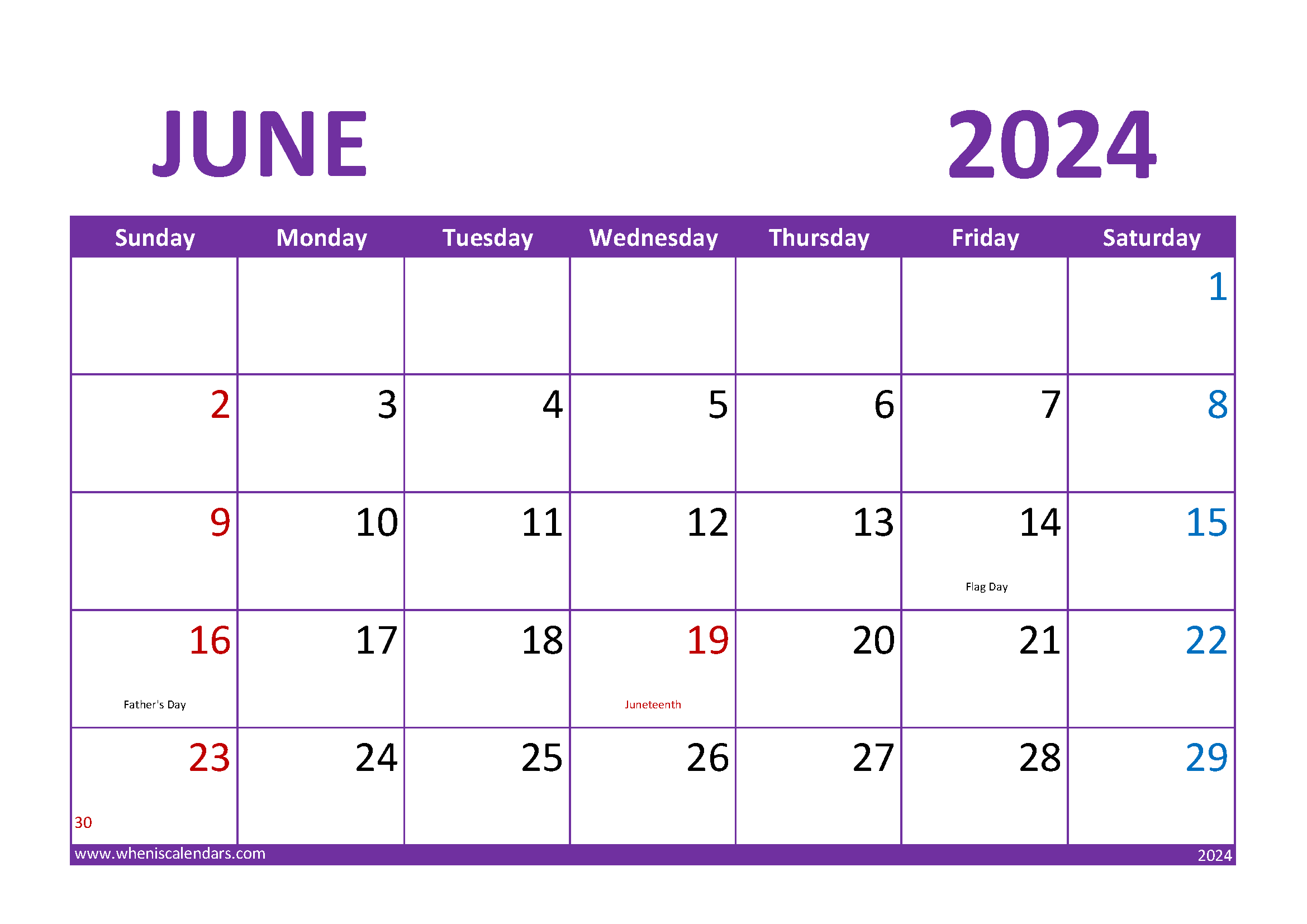 Blank monthly Calendar Printable June 2024 Monthly Calendar