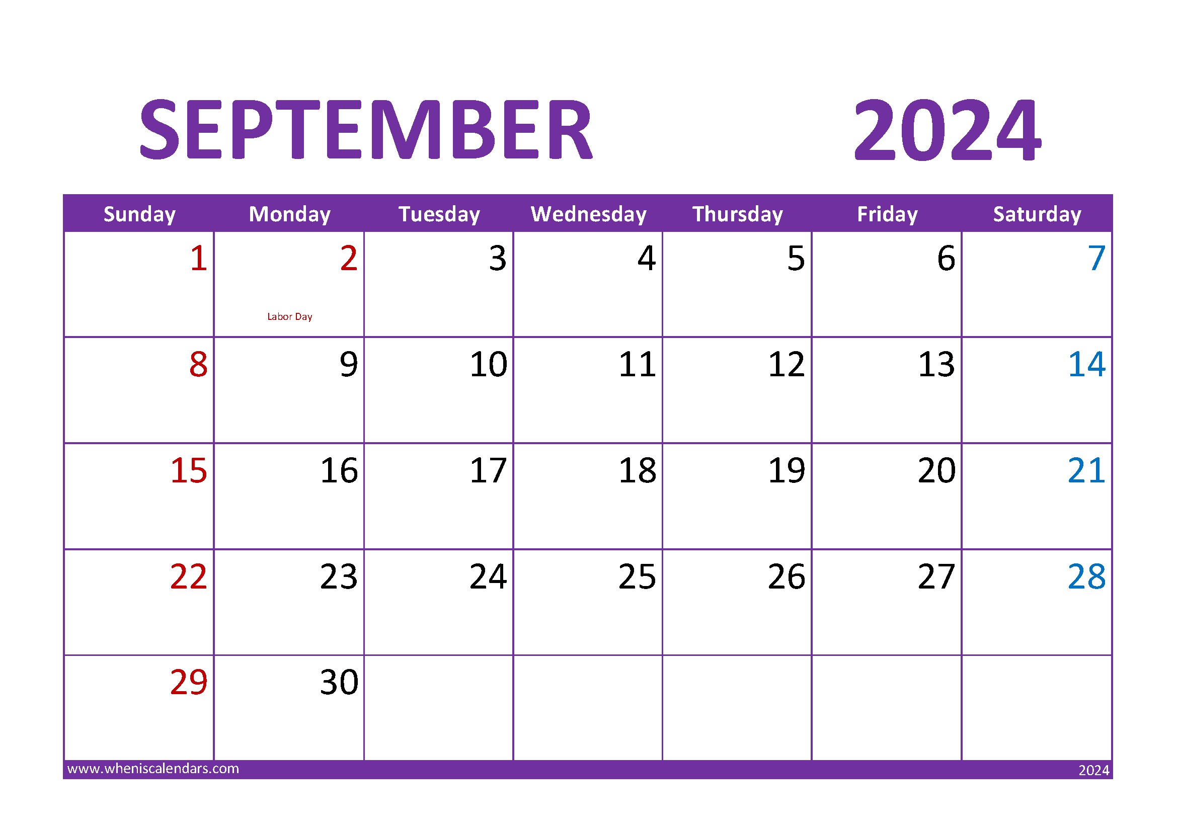 September 2024 Blank Calendar Monthly Calendar