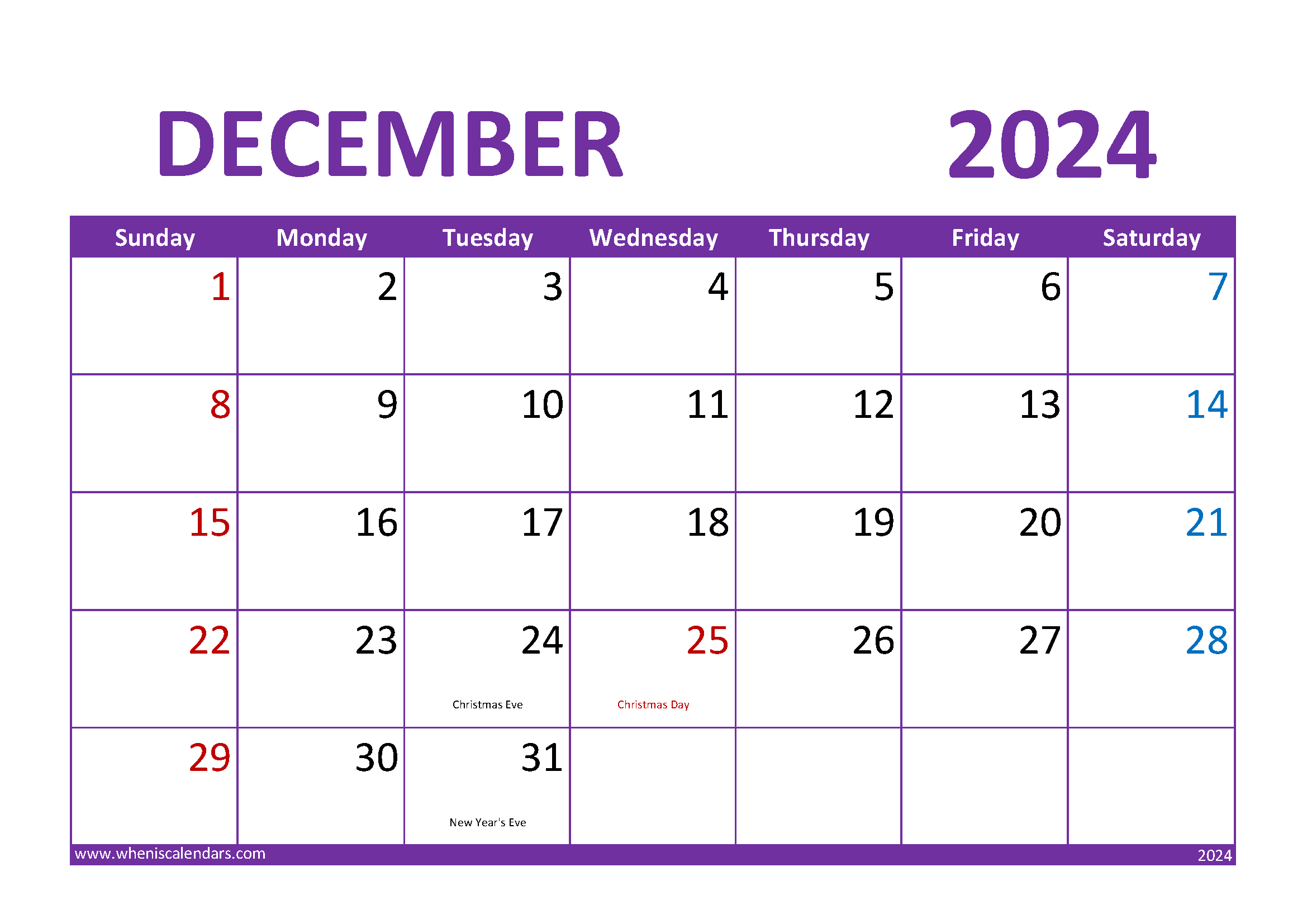 December 2024 Blank Calendar Monthly Calendar