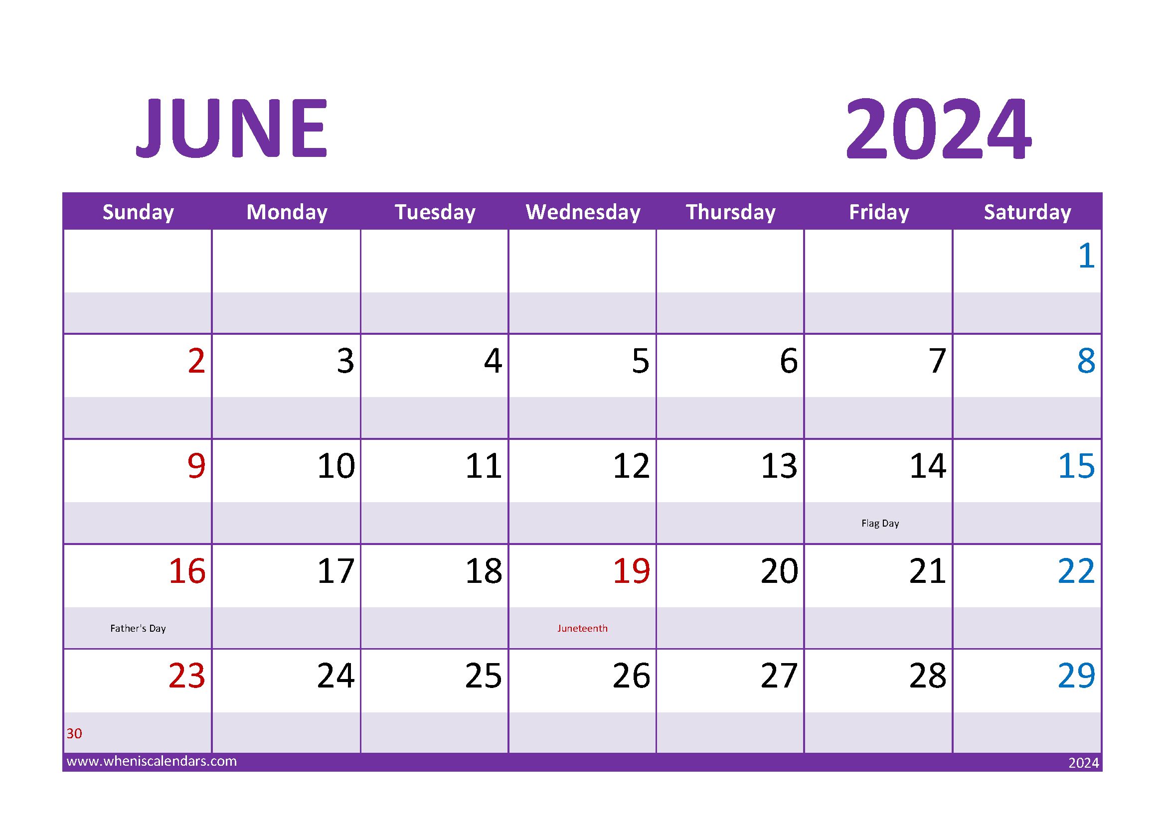 Blank Calendars June 2024 Monthly Calendar