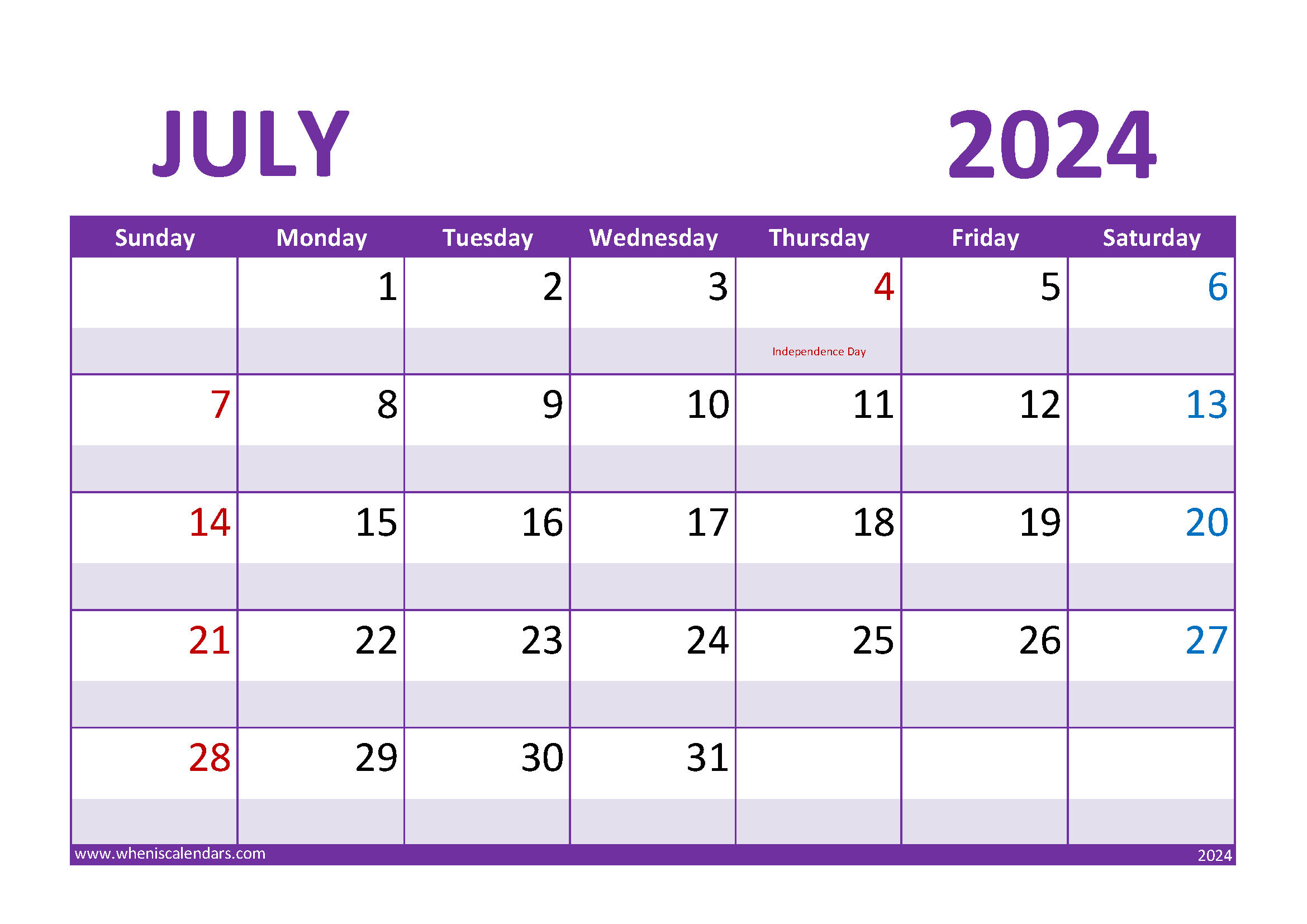 Blank Calendars July 2024 Monthly Calendar