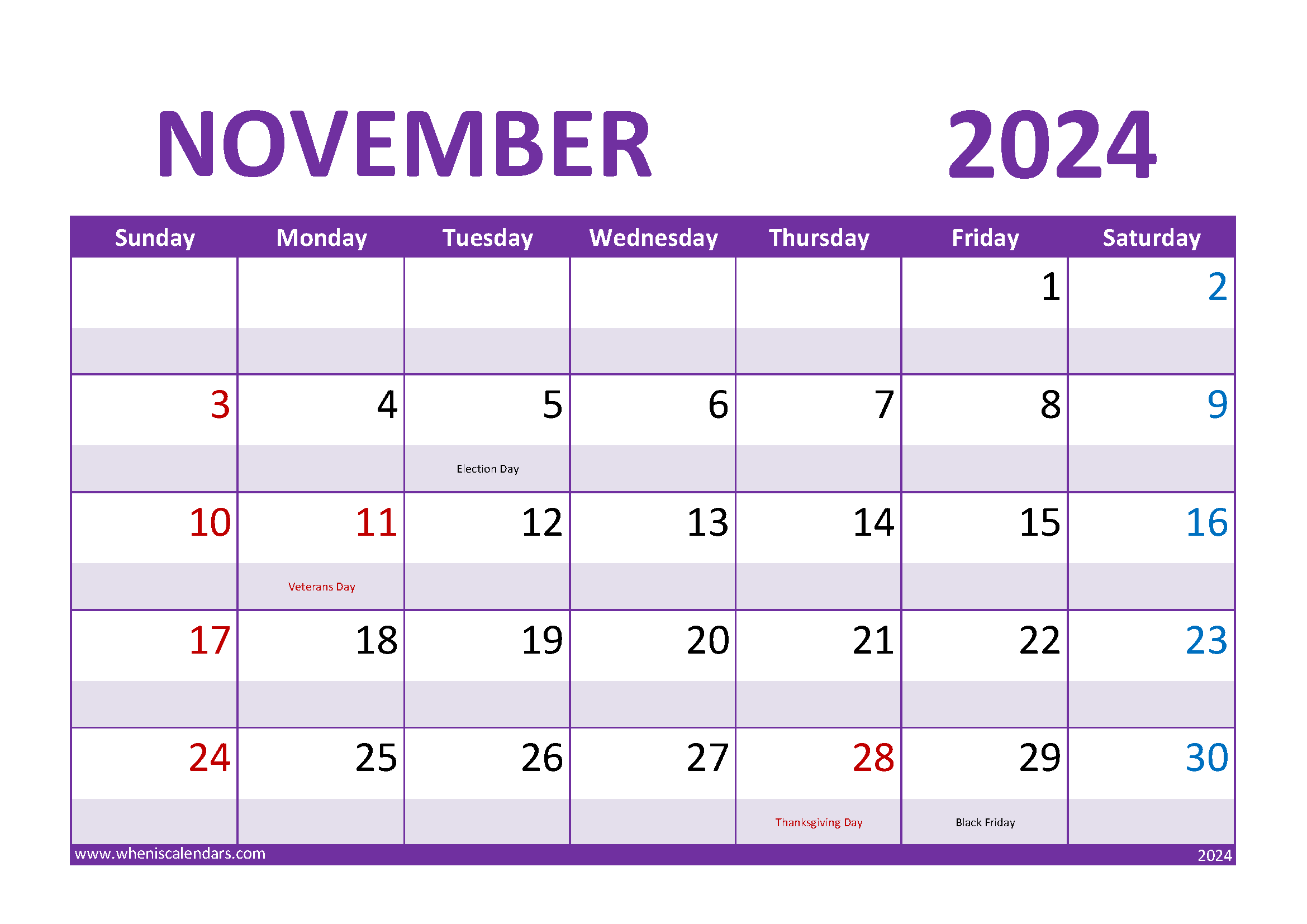 Blank Calendars November 2024 Monthly Calendar