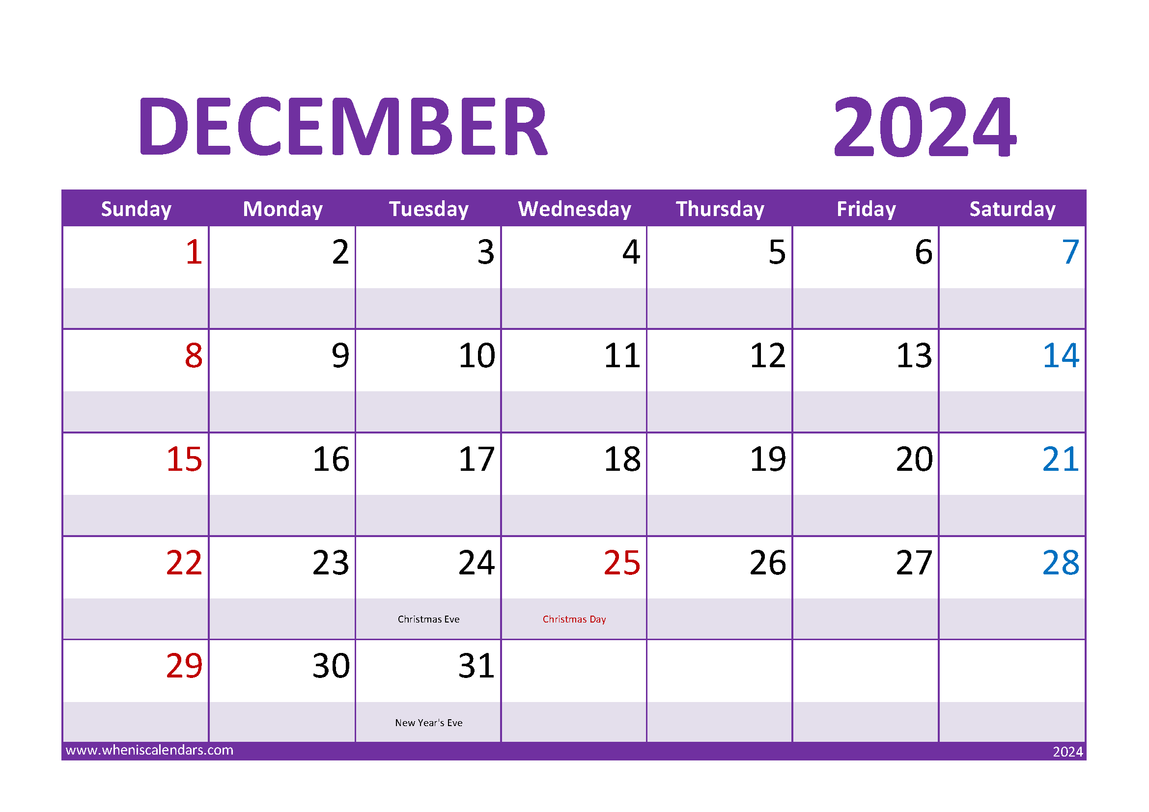 December Calendar 2024 with Holidays Monthly Calendar