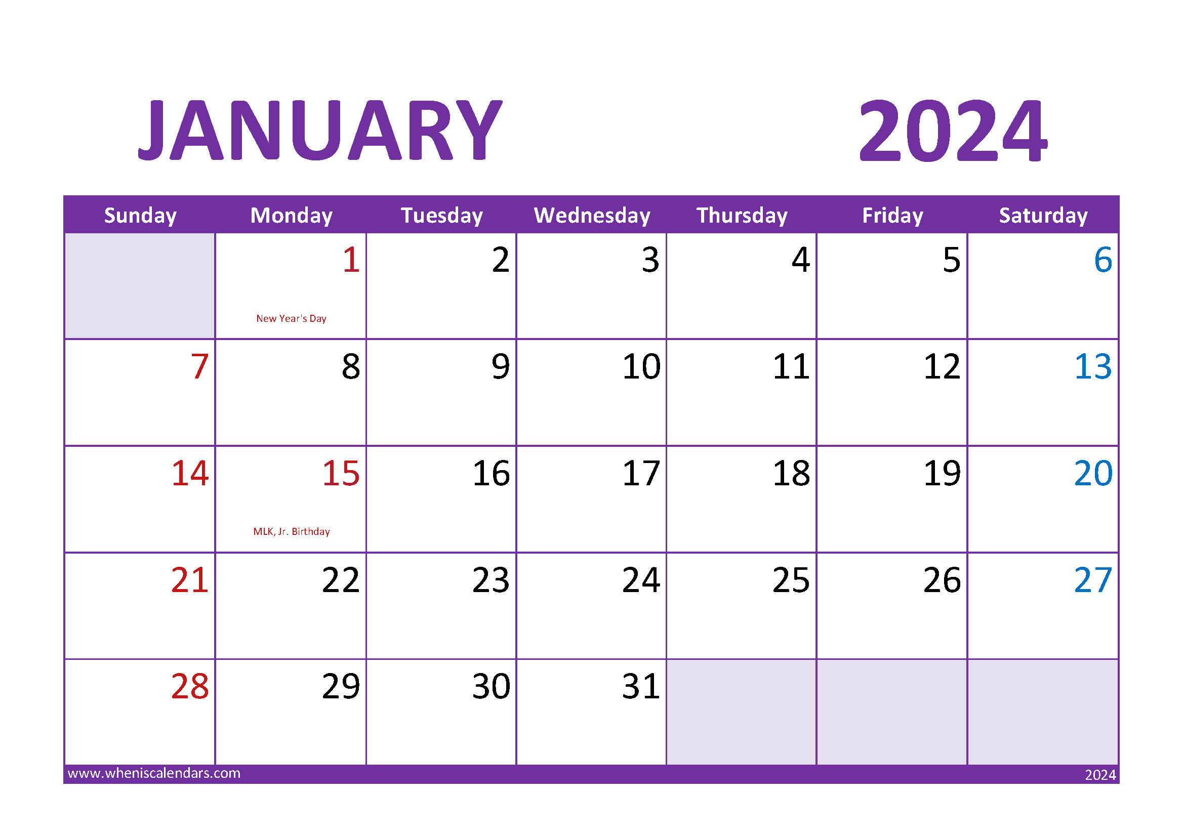 monthly planner January 2024 Printable J14303