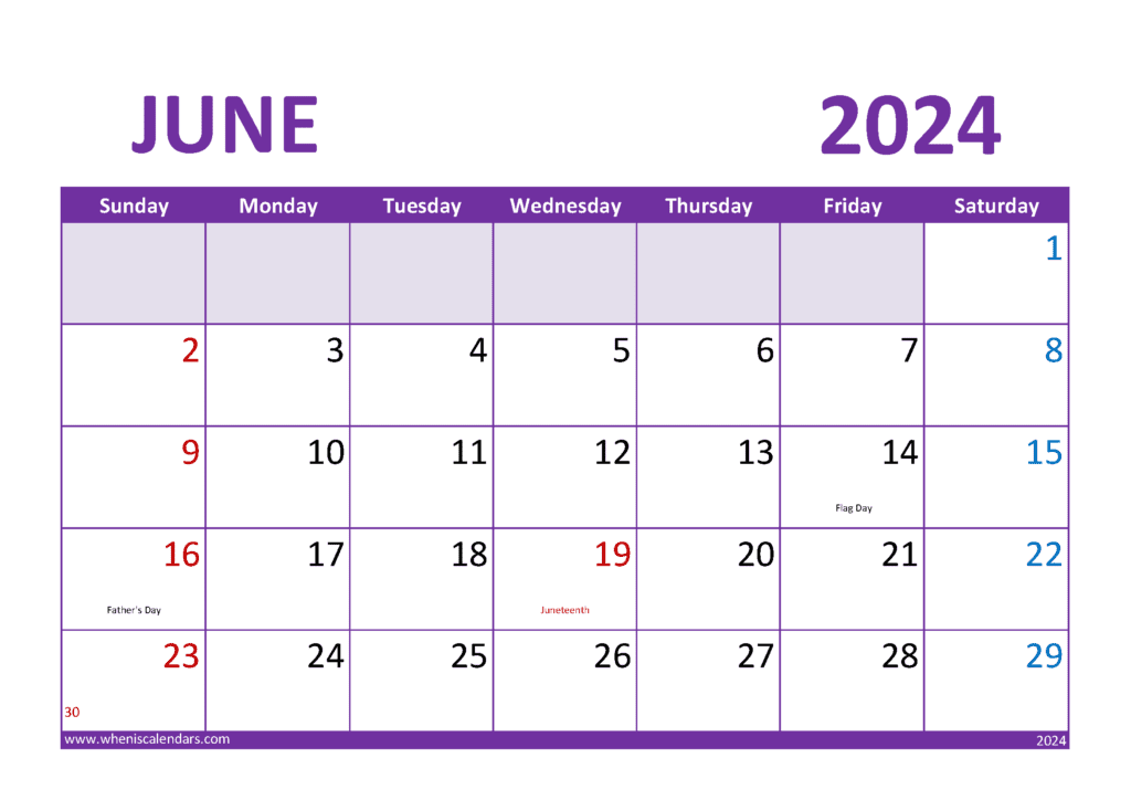 Blank Calendar June 2024 J64023