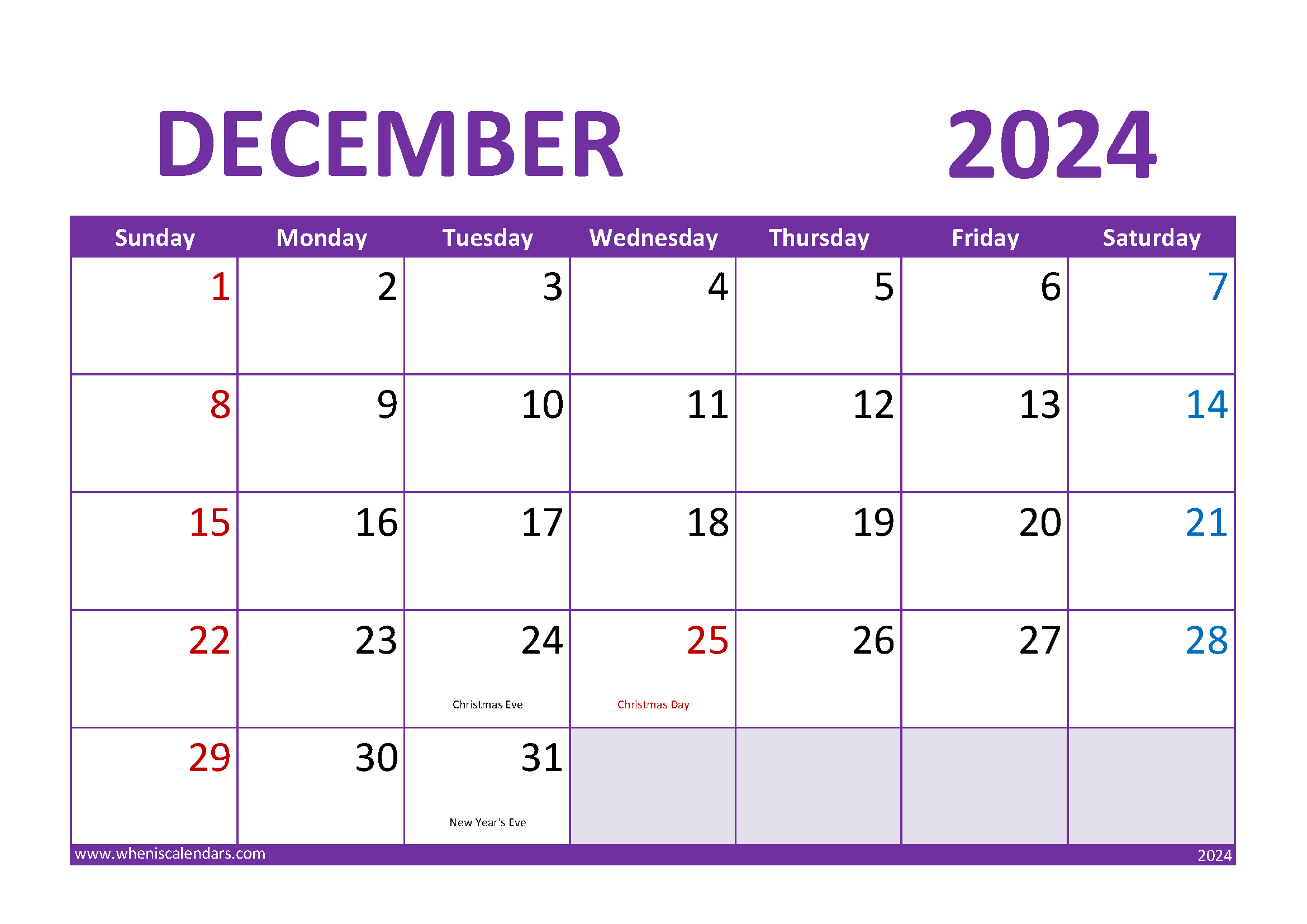 Blank Calendar December 2024 Monthly Calendar