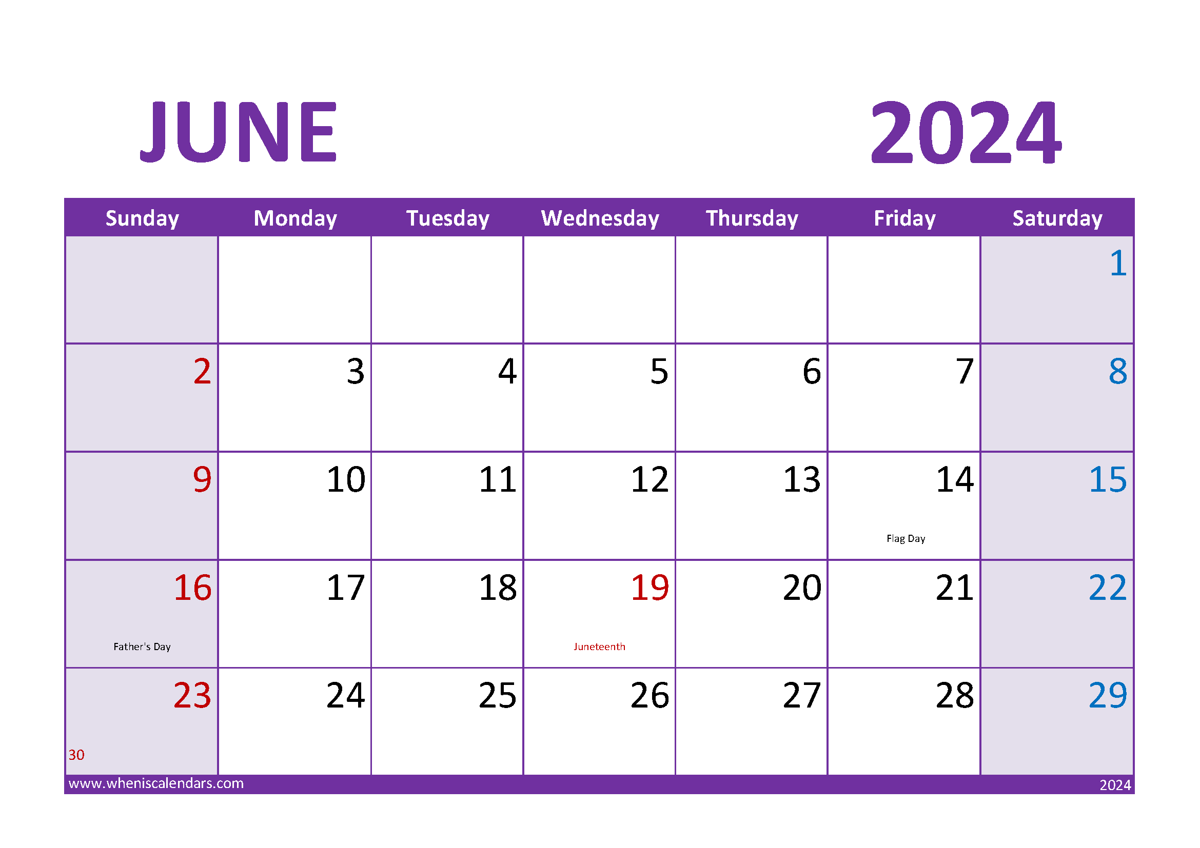 2024 Blank monthly Calendar June Monthly Calendar