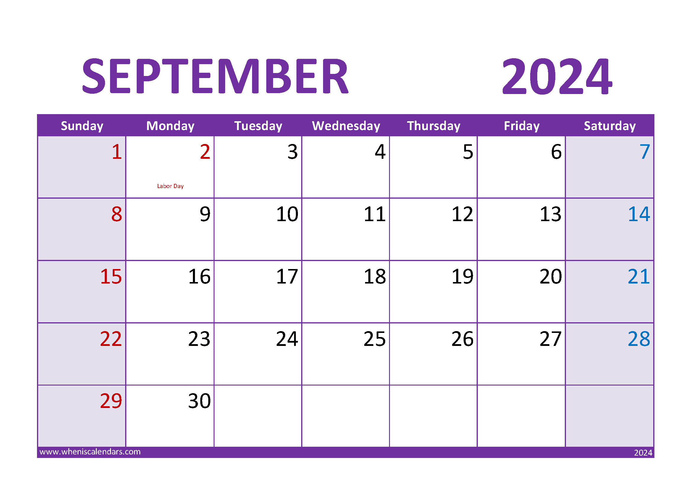 2024 Blank monthly Calendar September Monthly Calendar