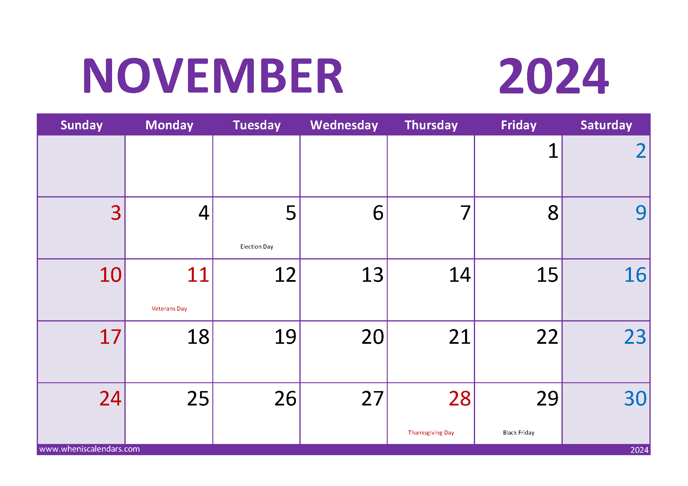 November 2024 Free Printable Calendar Monthly Calendar