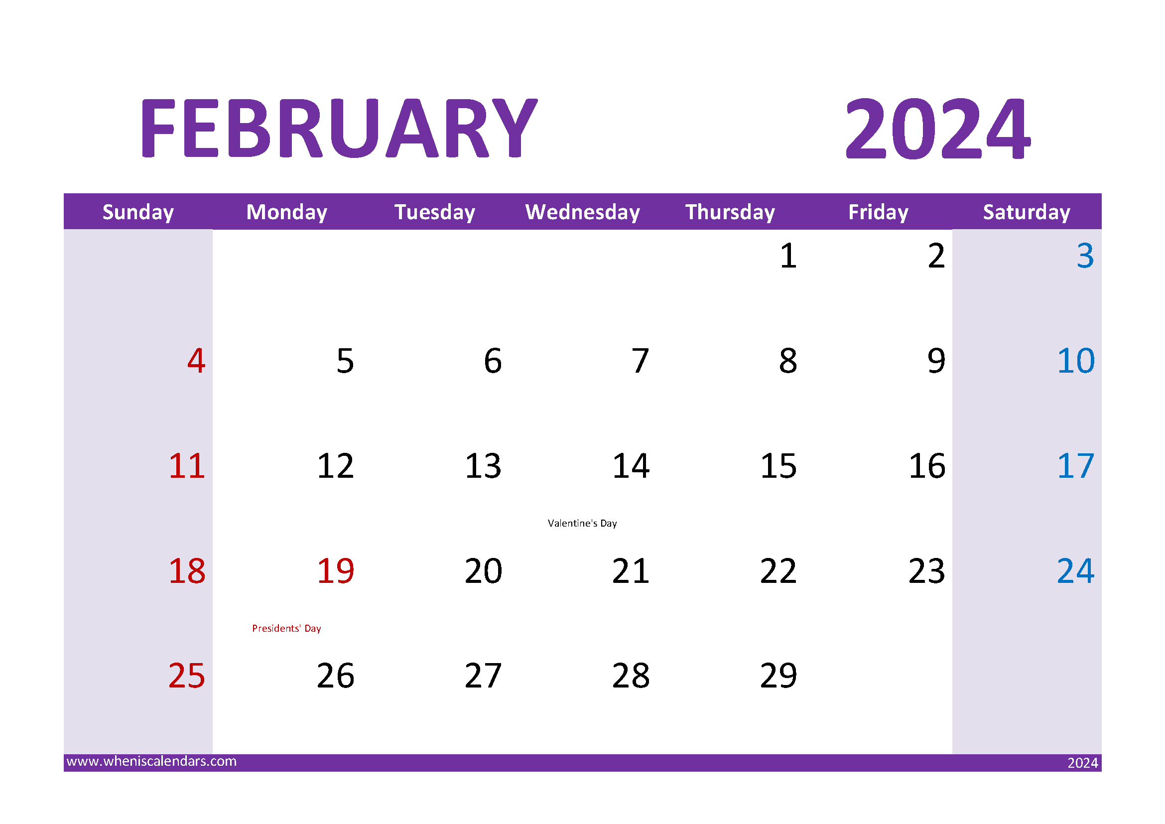 print February 2024 Calendar Monthly Calendar