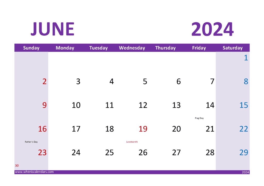 June 2024 Calendar cute Printable J64305