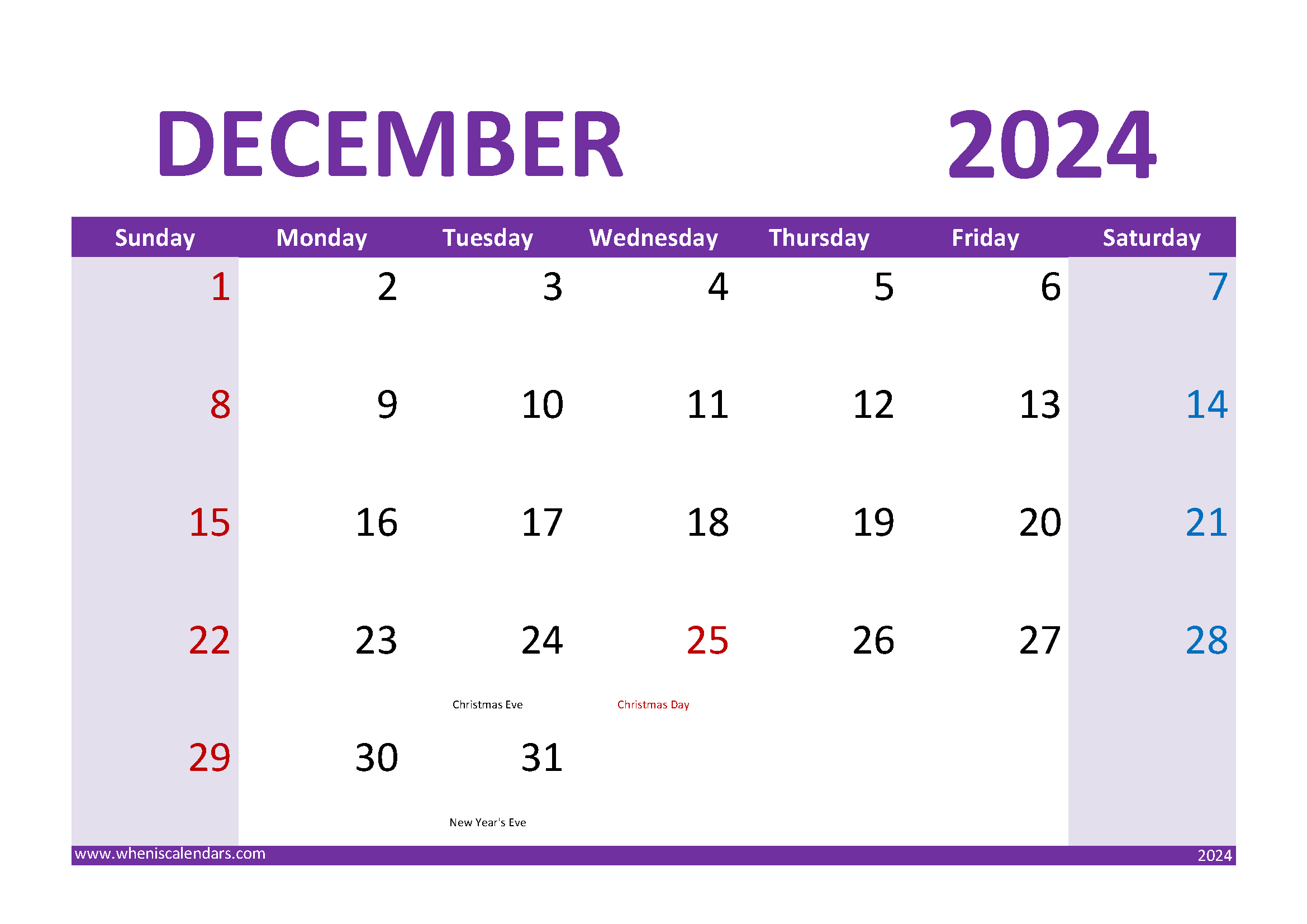 December 2024 Calendar cute Printable Monthly Calendar