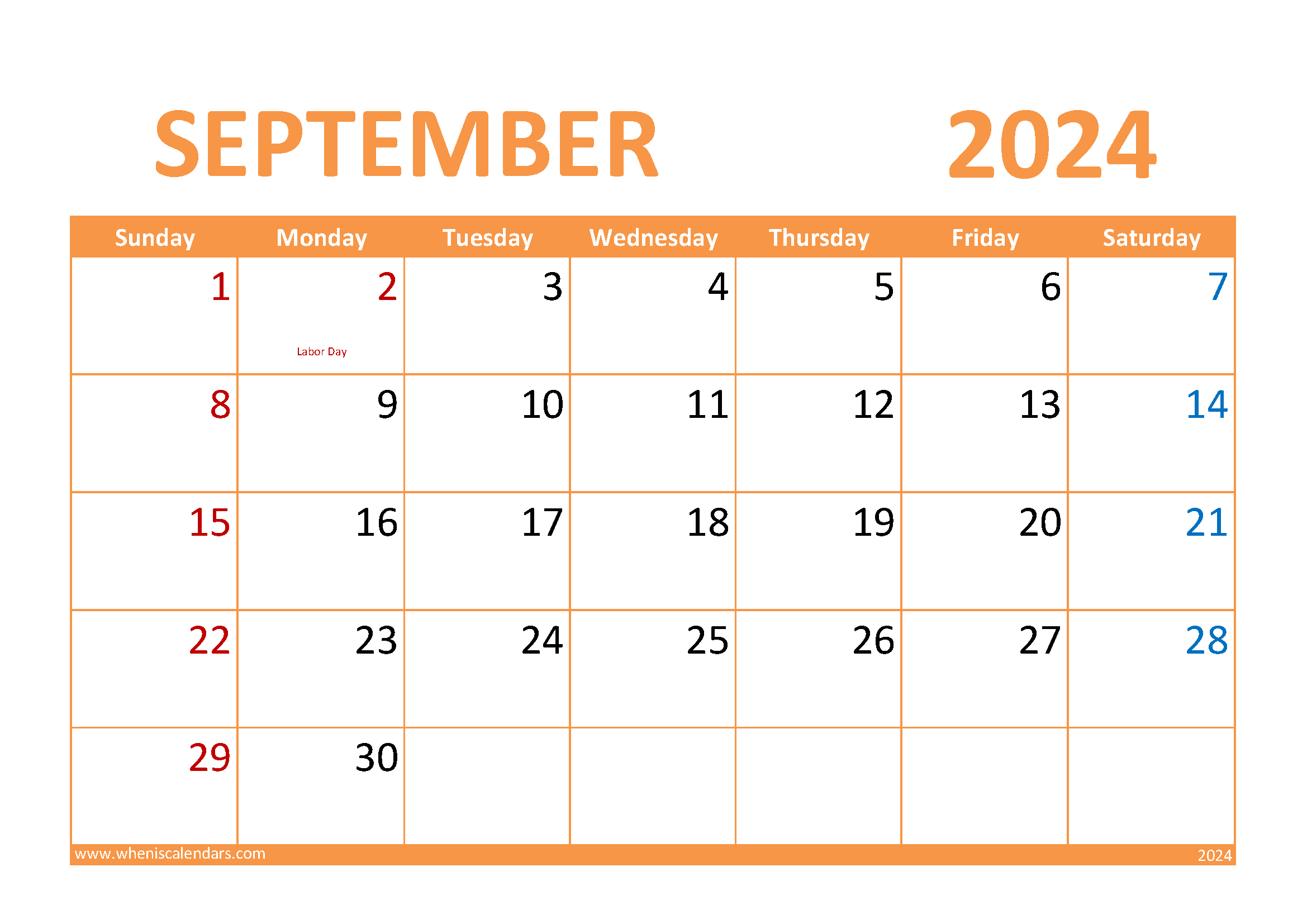 September 2024 Printable Calendar page Monthly Calendar