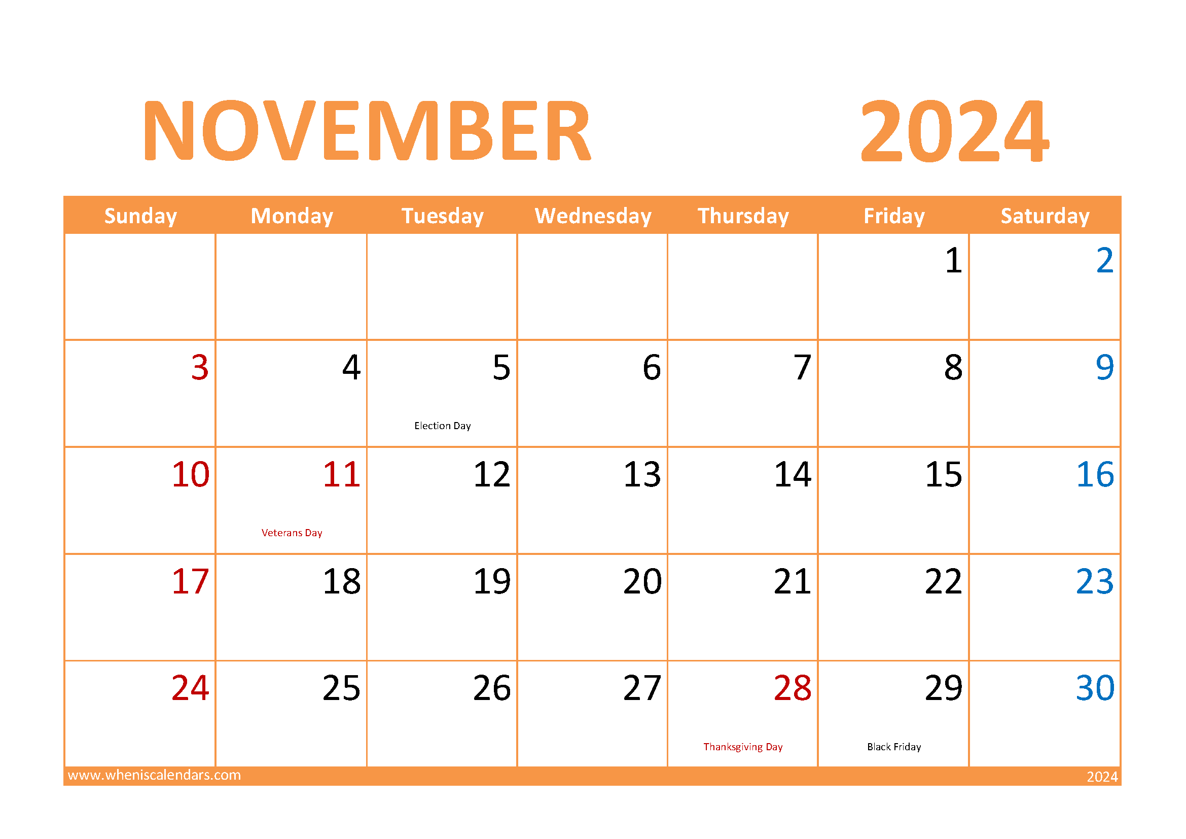 Printable November Calendar 2024 Monthly Calendar